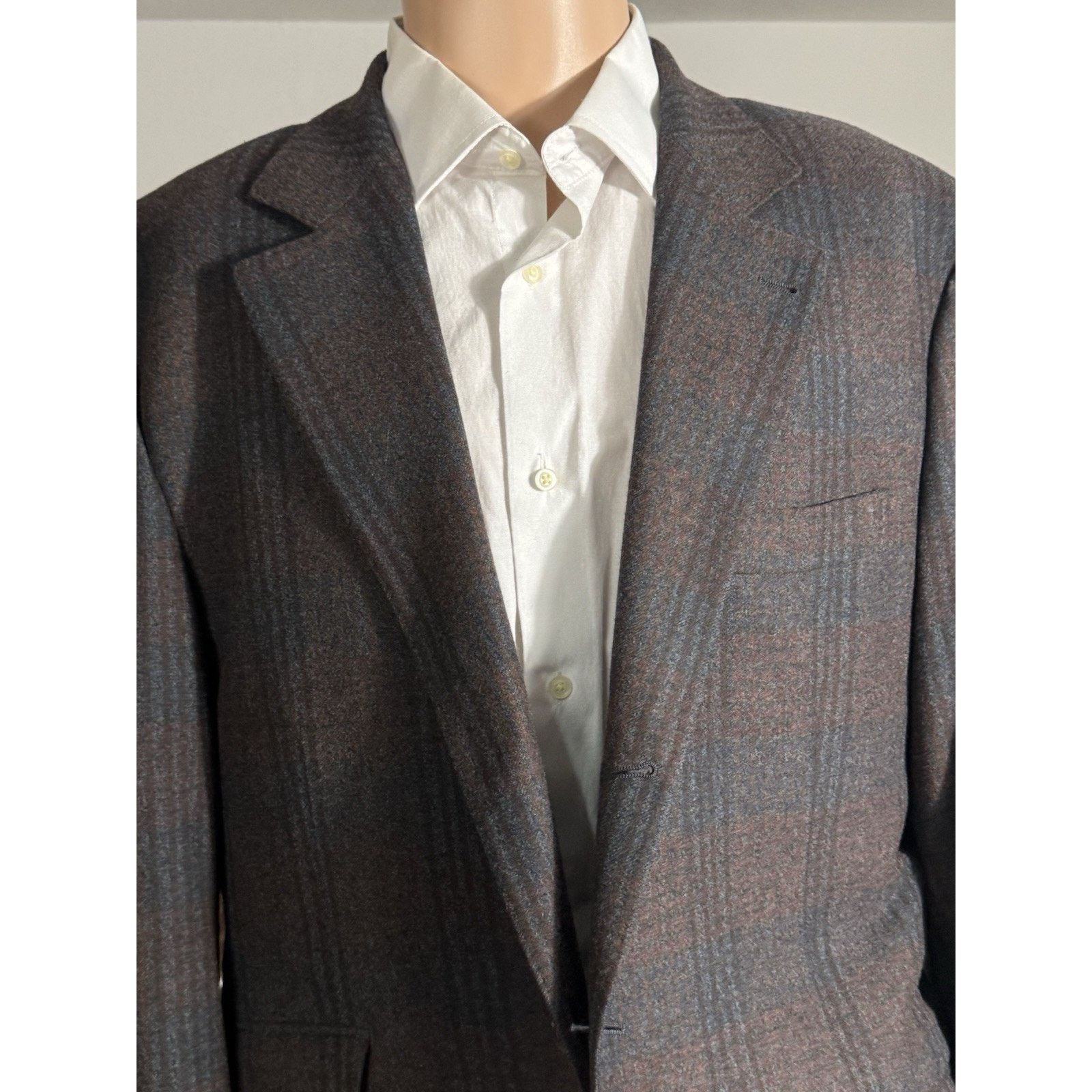 Brunello Cucinelli Brunello Cucinelli Burgundy Blue Flannel Plaid Blazer 44R Size 44R - 10 Thumbnail