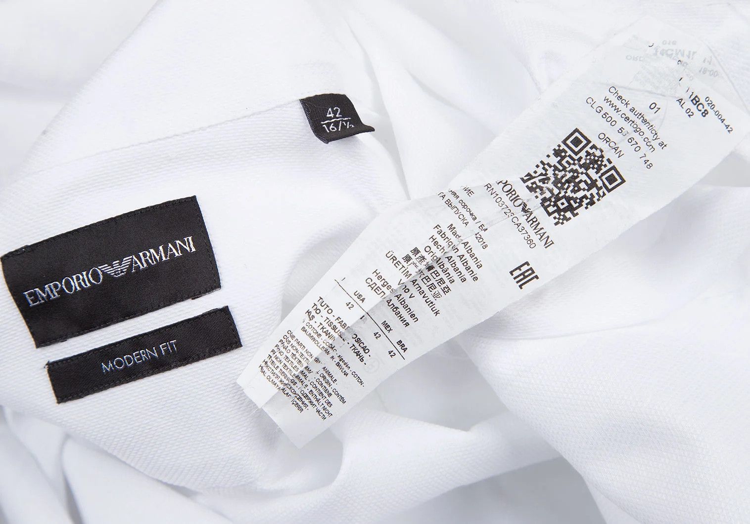 Emporio Armani Cotton Dobby Button-Down Shirt in White, Size 42 Size US XS / EU 42 / 0 - 15 Thumbnail