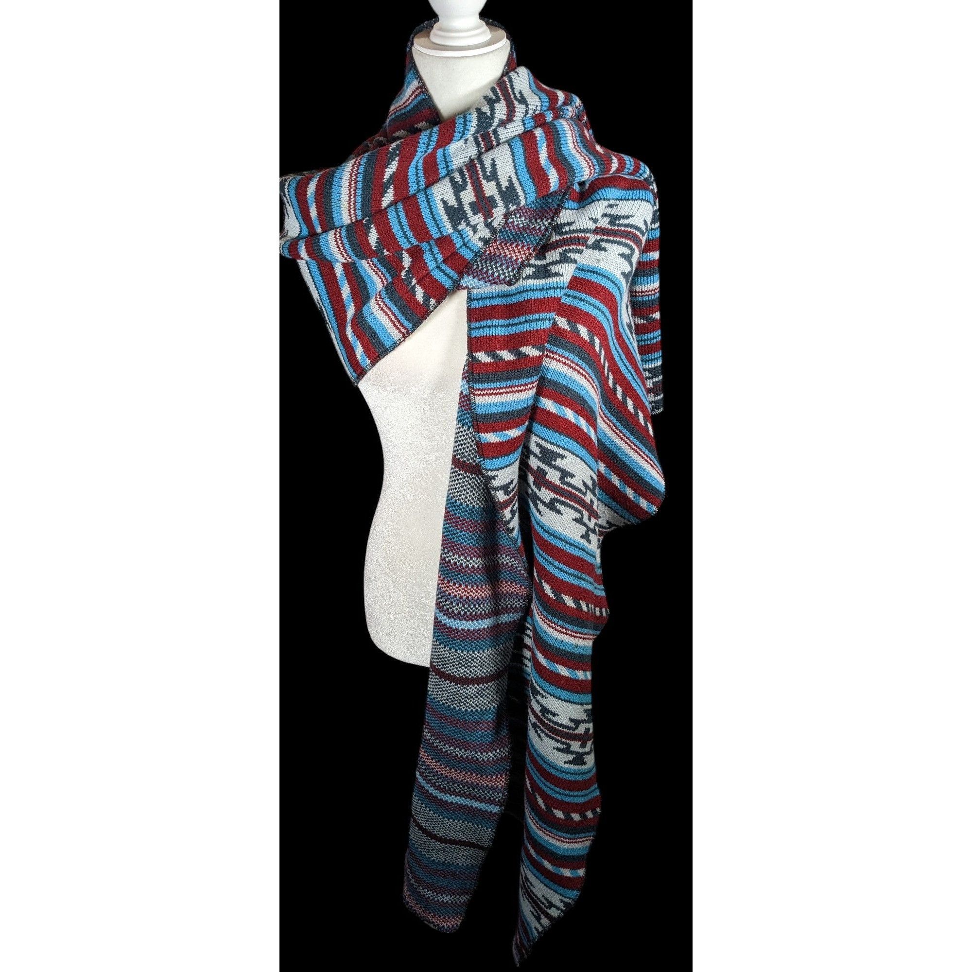Free People Free People Southwestern/Aztec Print Red And Blue Woven Scar Size ONE SIZE - 1 Thumbnail