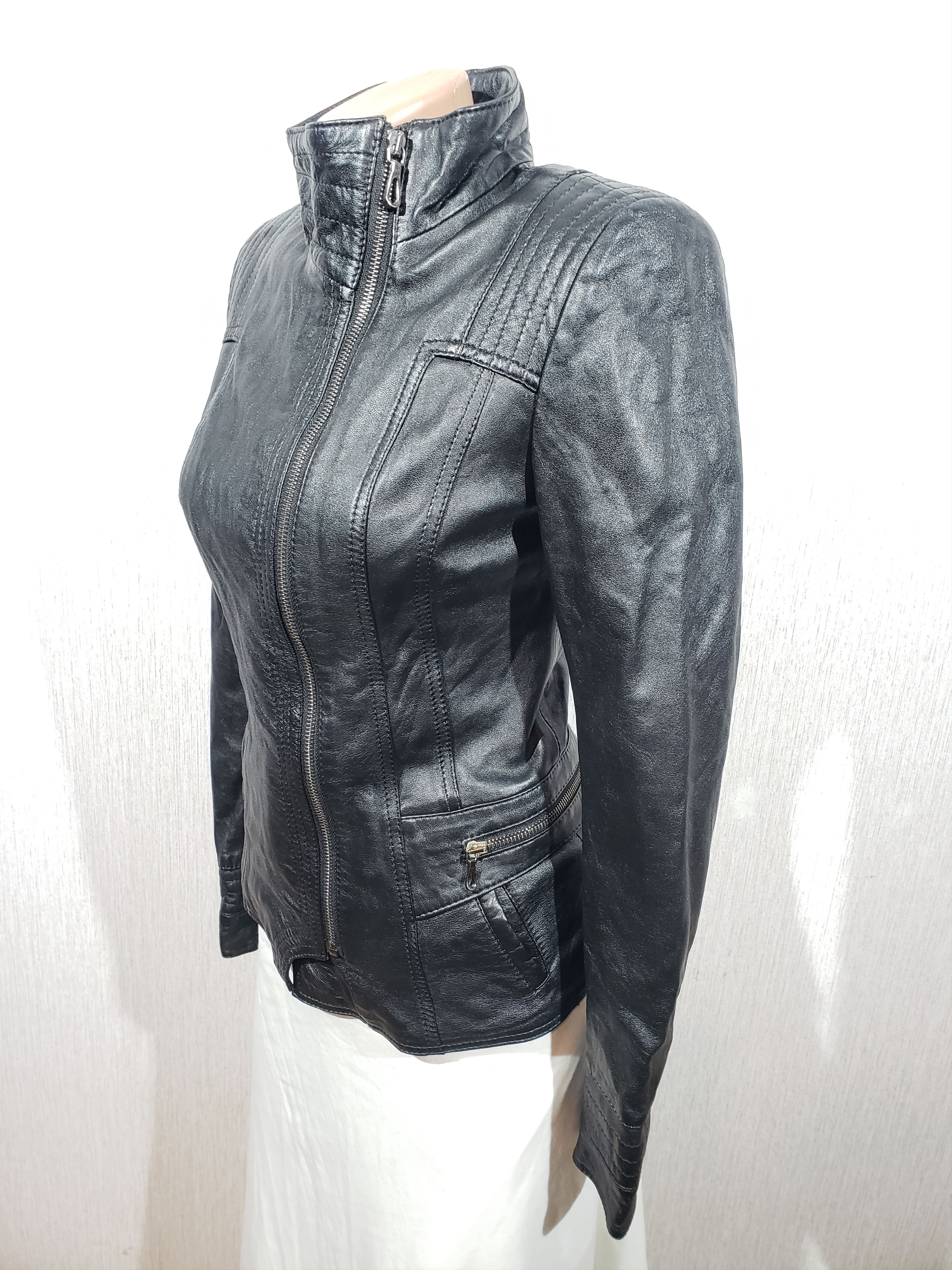 Other Black women's leather sports jacket. Size XS / US 0-2 / IT 36-38 - 2 Thumbnail