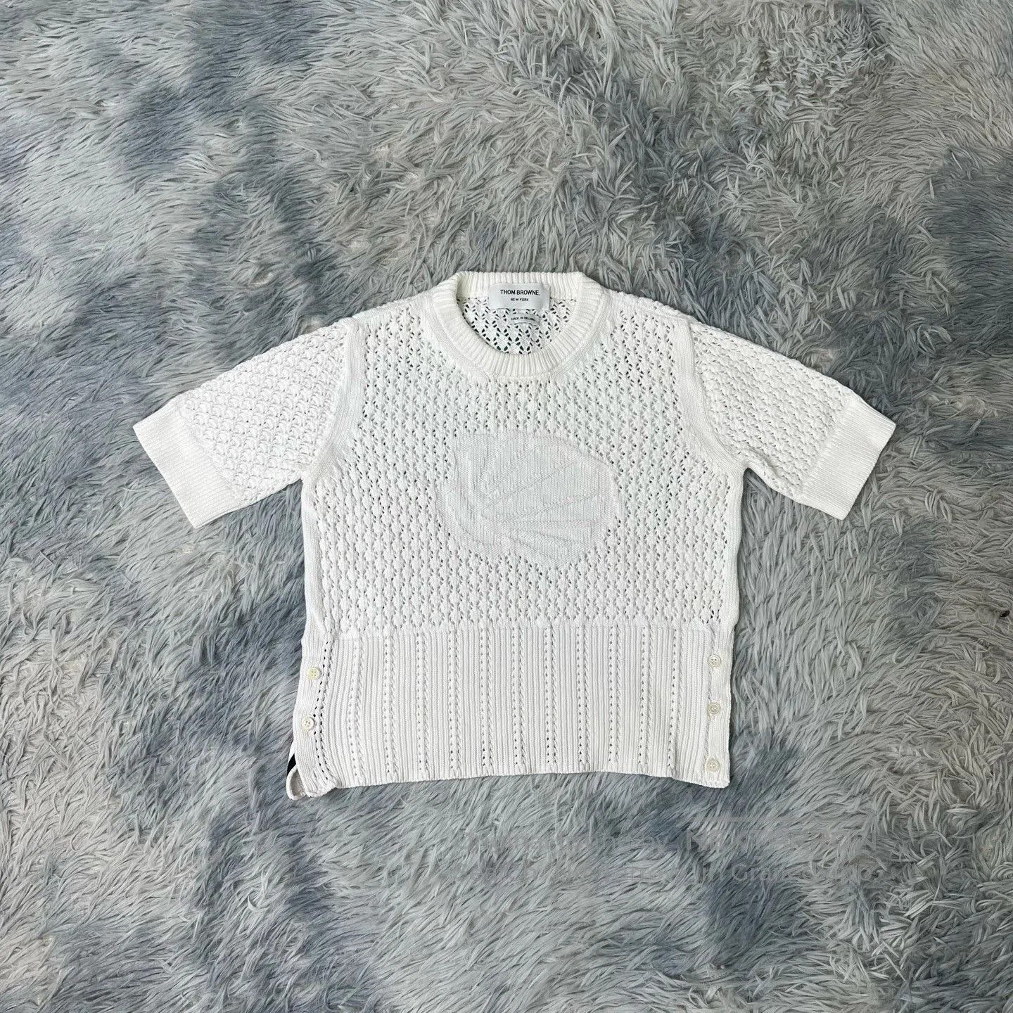 Thom Browne Thom Browne Pink Shell Jacquard Knit Short Sleeve. Size M / US 6-8 / IT 42-44 - 1 Thumbnail