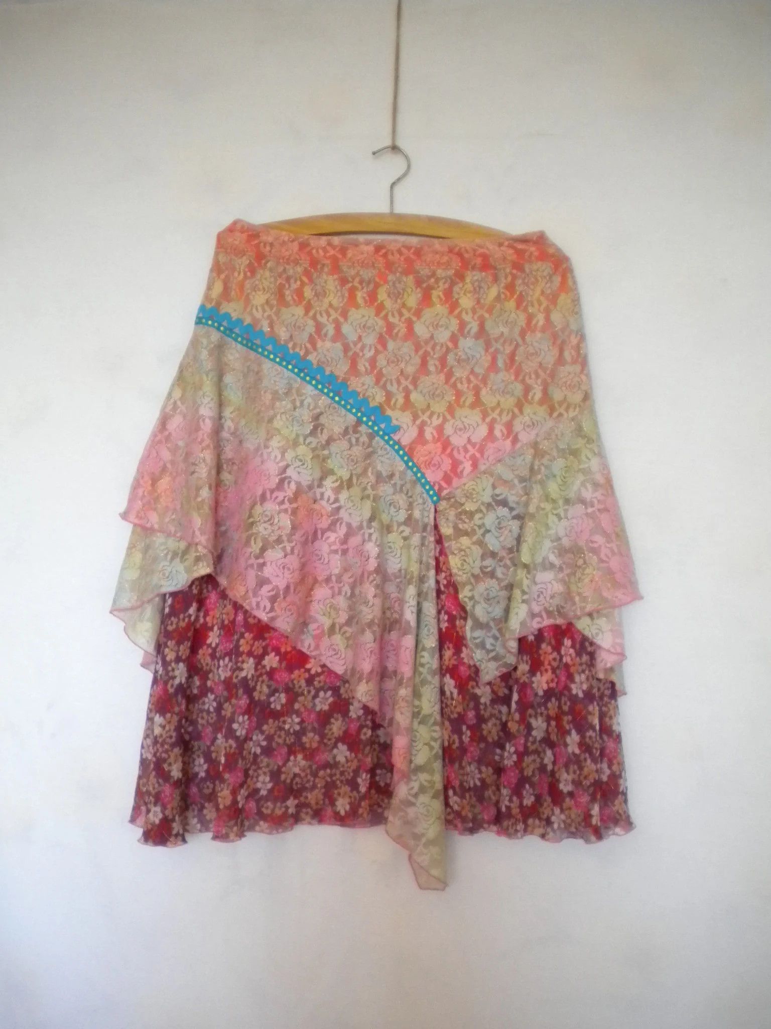Other Vintage floral lace chiffon skirt, ruffled gypsy mesh skirt Size 27" / US 4 / IT 40 - 7 Thumbnail