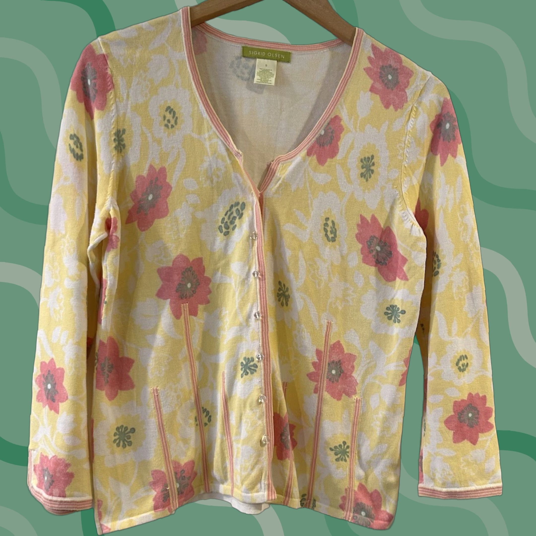 Vintage Sigrid Olsen Floral Crystal-Button Front Cardigan Sweater Women Sz S Spring Summer Fall Winter Cardigan Womens Size S / US 4 / IT 40 - 1 Thumbnail