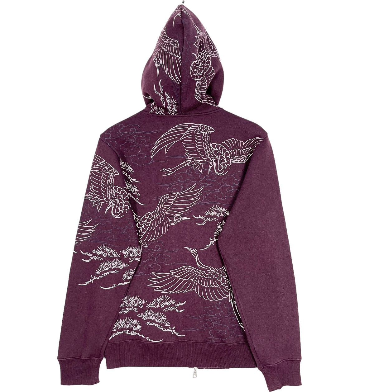 image of Sukajan Souvenir Jacket Sukajan Swan Full Print Furs Zipper Hoodie Light Jacket in Maroon, Women's 