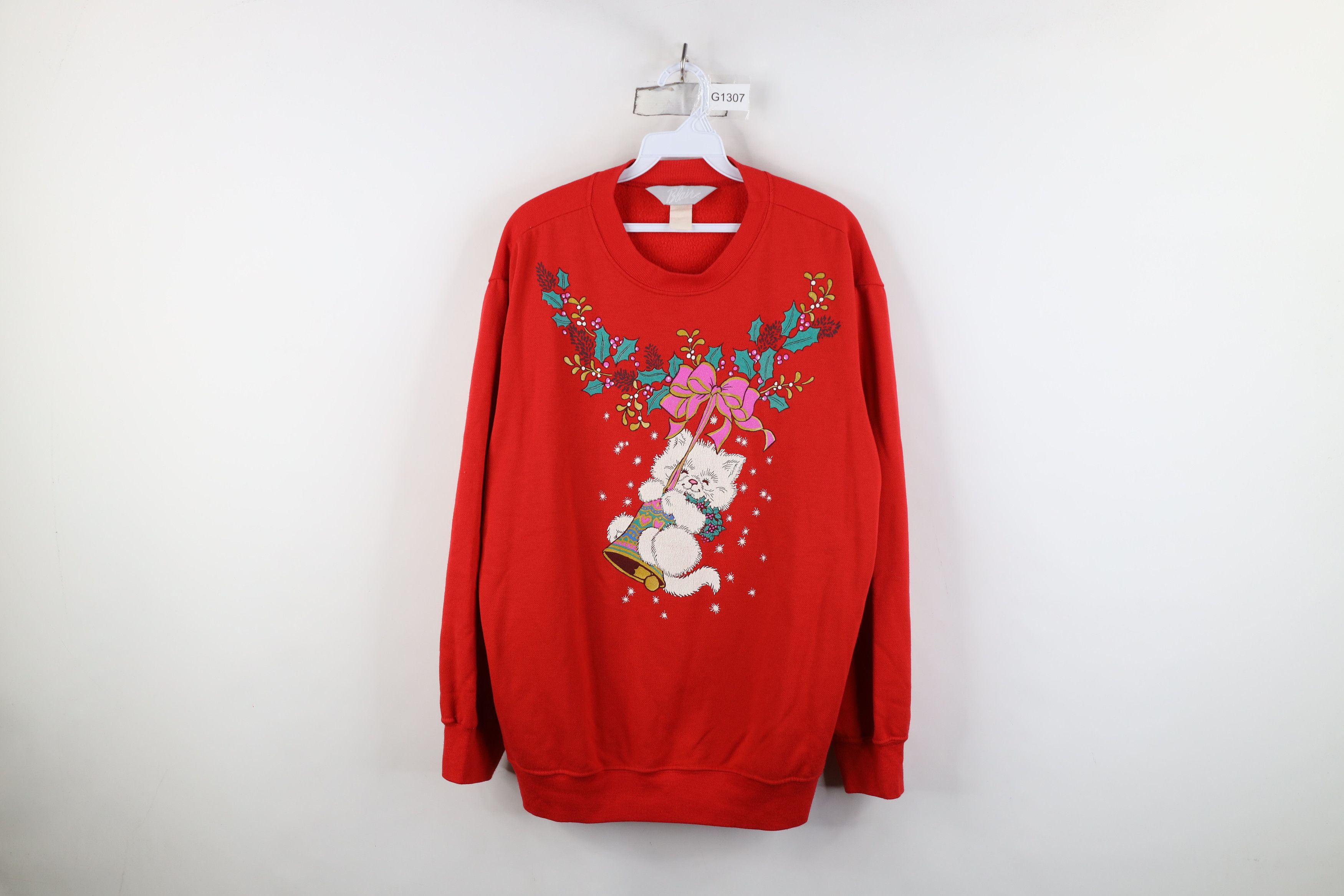 Vintage Vintage 90s Streetwear Cat Kitten Sweatshirt Red USA Size XXL / US 16-18 / IT 52-54 - 1 Thumbnail
