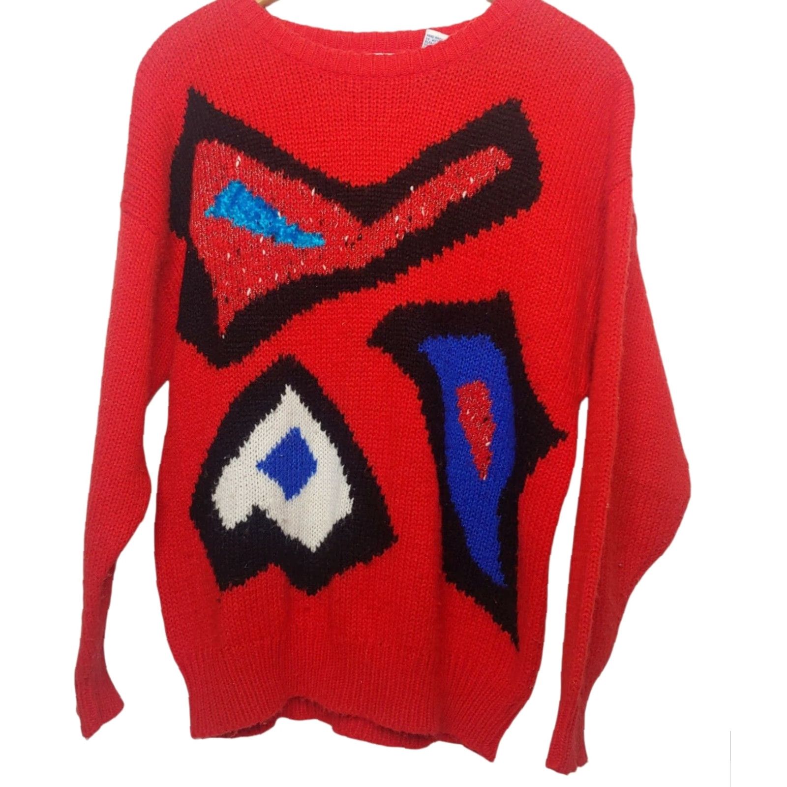 Etro VINTAGE JR Bentley Sweater Women Pullover Crew Neck Red 80s Abstract Geometric Chenille Knit Long Sleeve Large L Regular Modern Retro Art Size L / US 10 / IT 46 - 2 Thumbnail