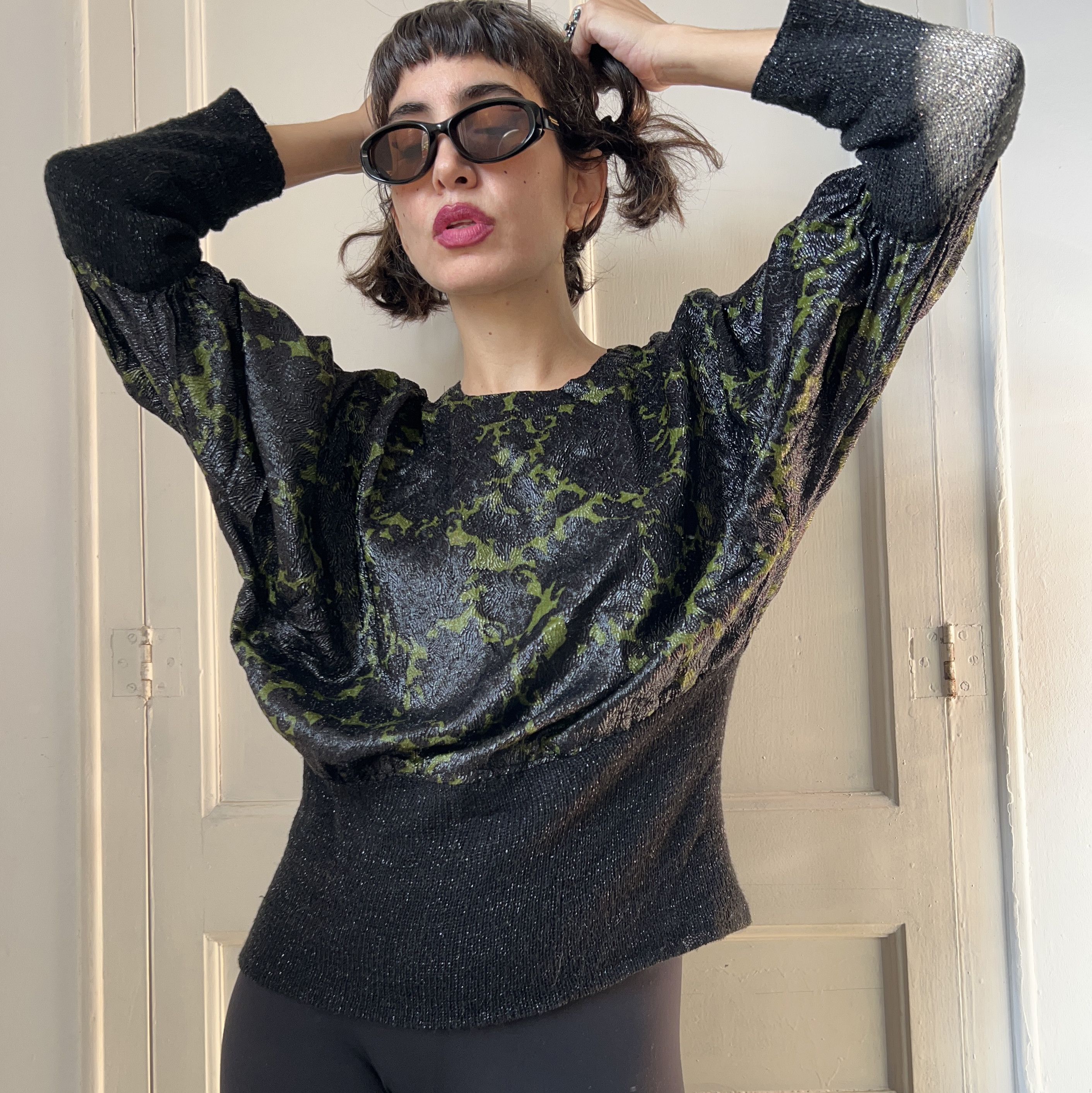 Vintage Vintage 80s Batwing Sparkle Blouse Size ONE SIZE - 2 Thumbnail