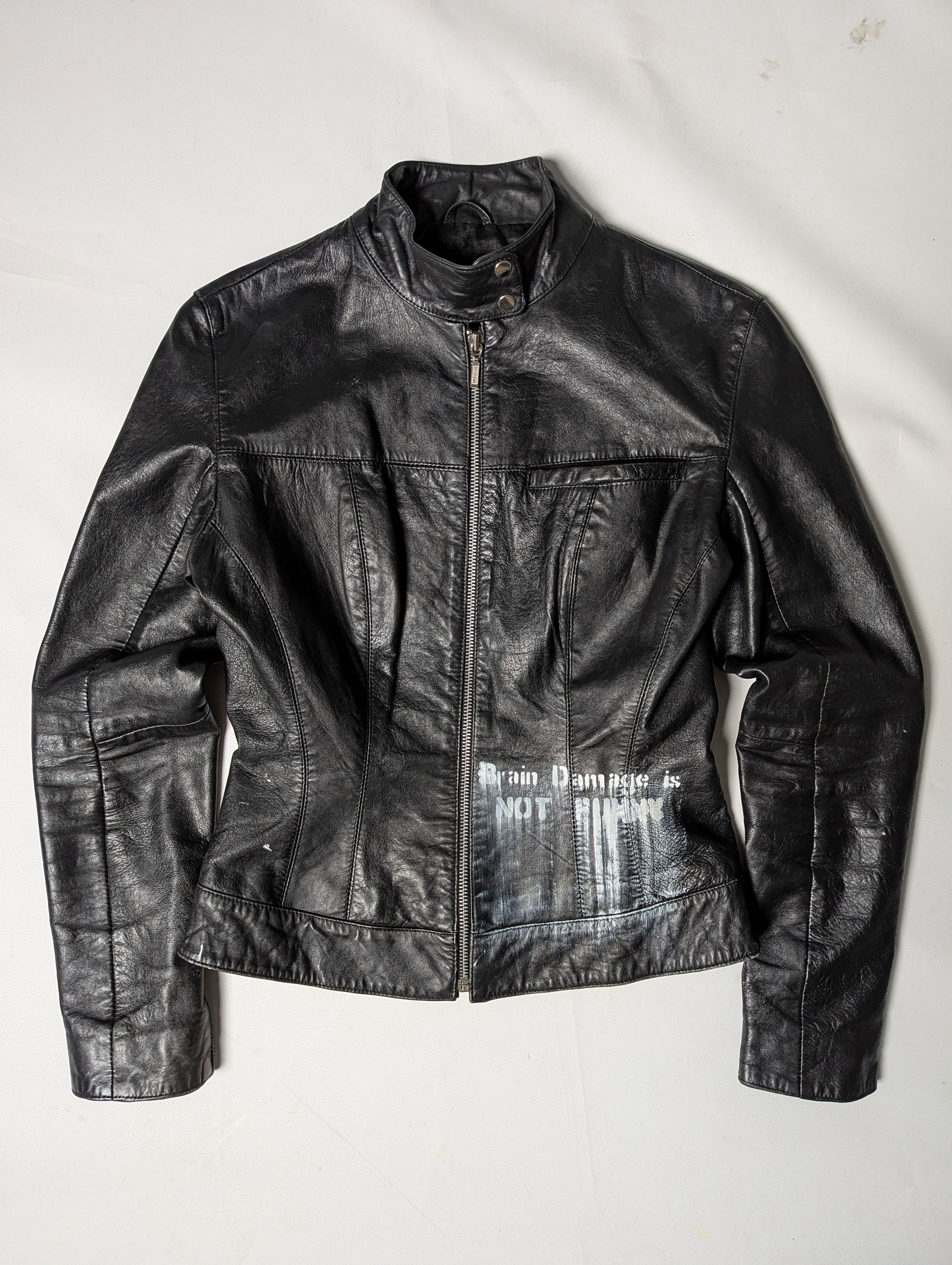 Leather 00s Fitted Handprinted Leather Jacket Size M / US 6-8 / IT 42-44 - 8 Thumbnail