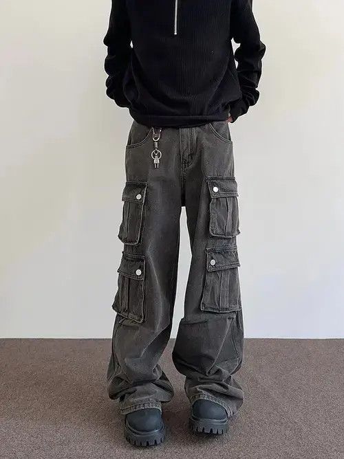Jean Gray Cargo Baggy Denim Jeans Size US 30 / EU 46 - 1 Thumbnail