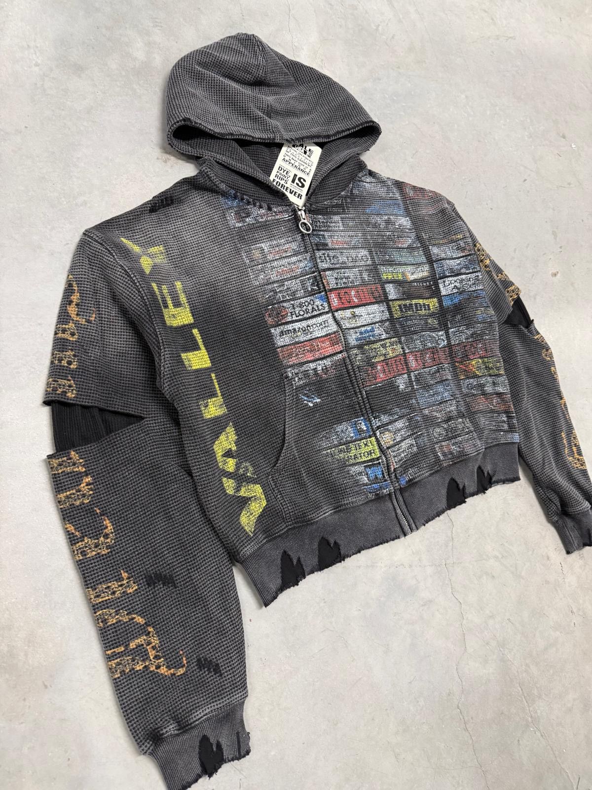 Vale Vale Forever Valley Black Glitch Waffle Knit Zip Up Hoodie Size US XL / EU 56 / 4 - 2 Thumbnail