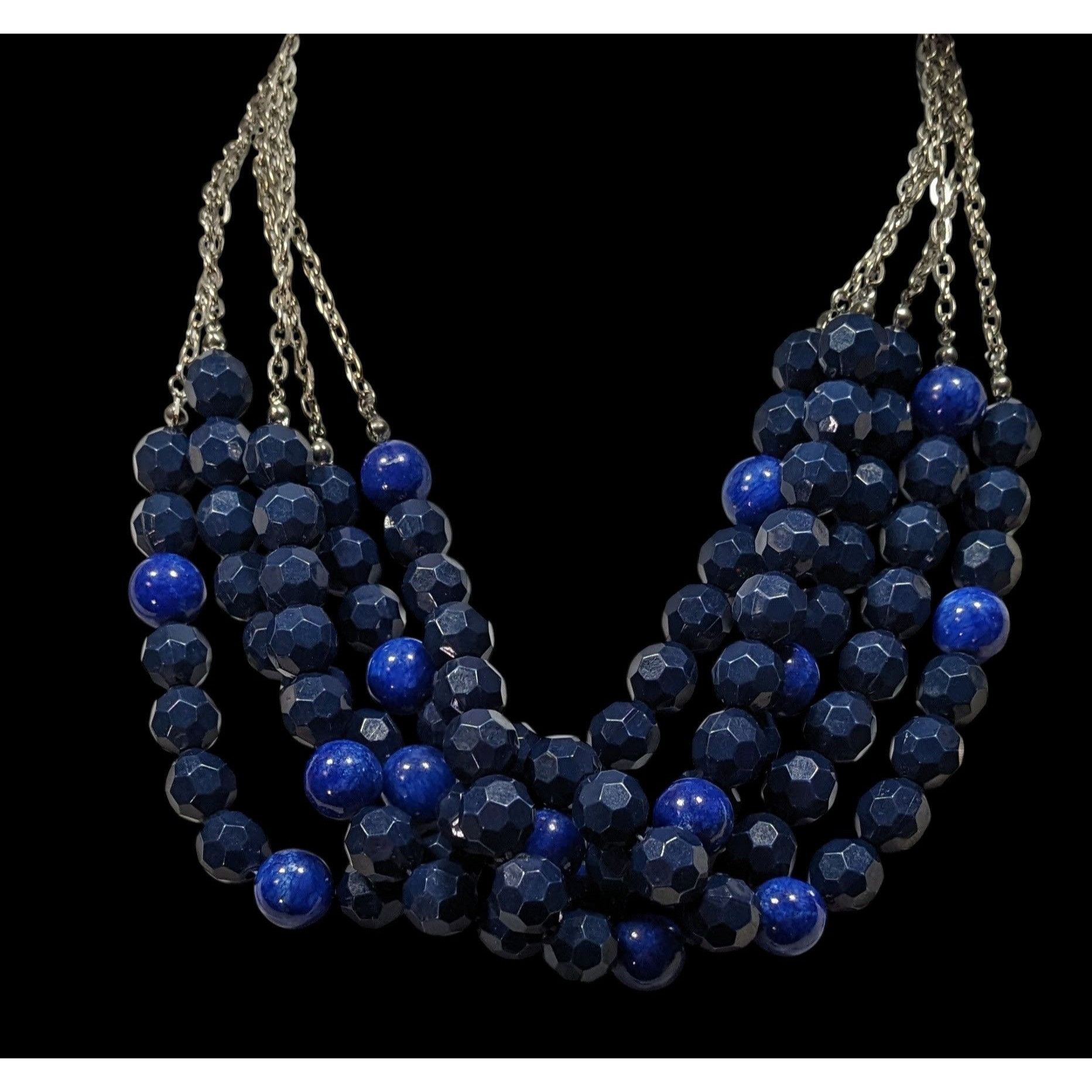 Other Layered Chunky Blue Beaded Statement Necklace On Silver Tone Size ONE SIZE - 2 Thumbnail