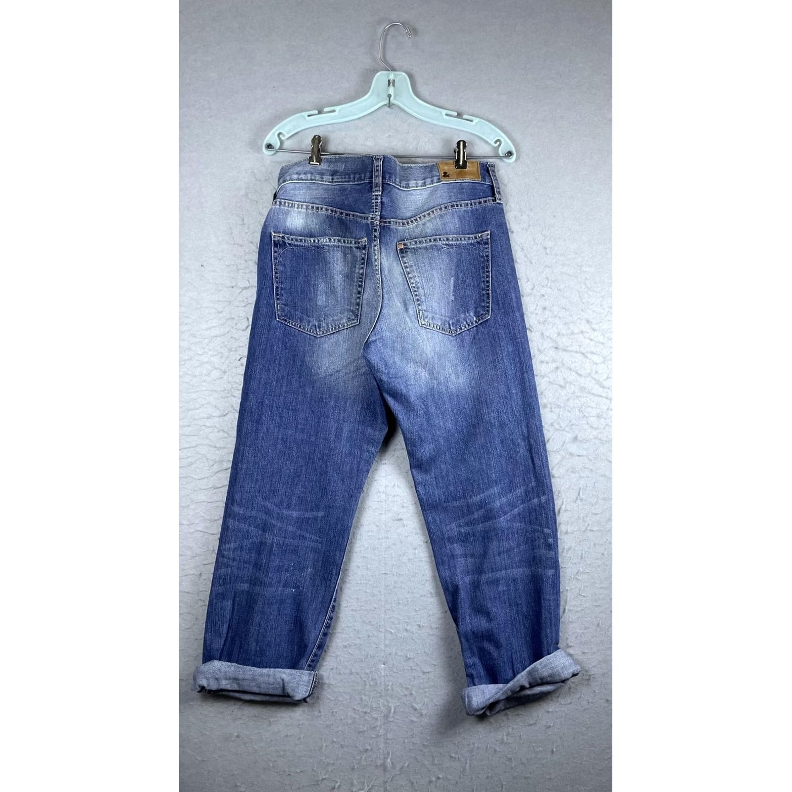 H&M H&M Boyfriend Jeans Womens 29 Blue Cuffed Distressed Relaxed Fit 24 Inseam Size 29" - 7 Thumbnail