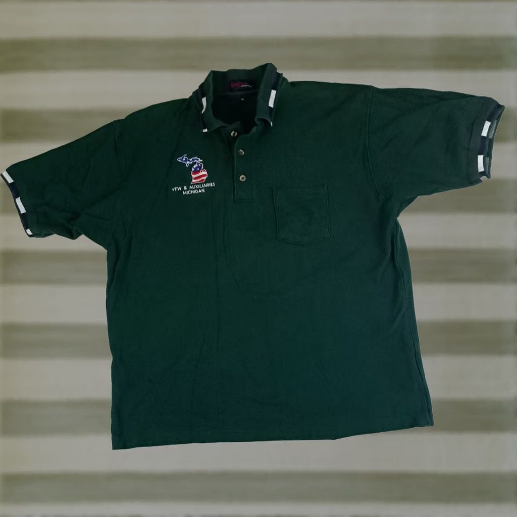 Vintage VINTAGE VFW & Auxilliaries Michigan 1/4 Button Polo Golf Shirt USA King Louie XL Green Short Sleeve Embroidered Button-Up Unisex Adults Mens Womens Size US XL / EU 56 / 4 - 1 Thumbnail