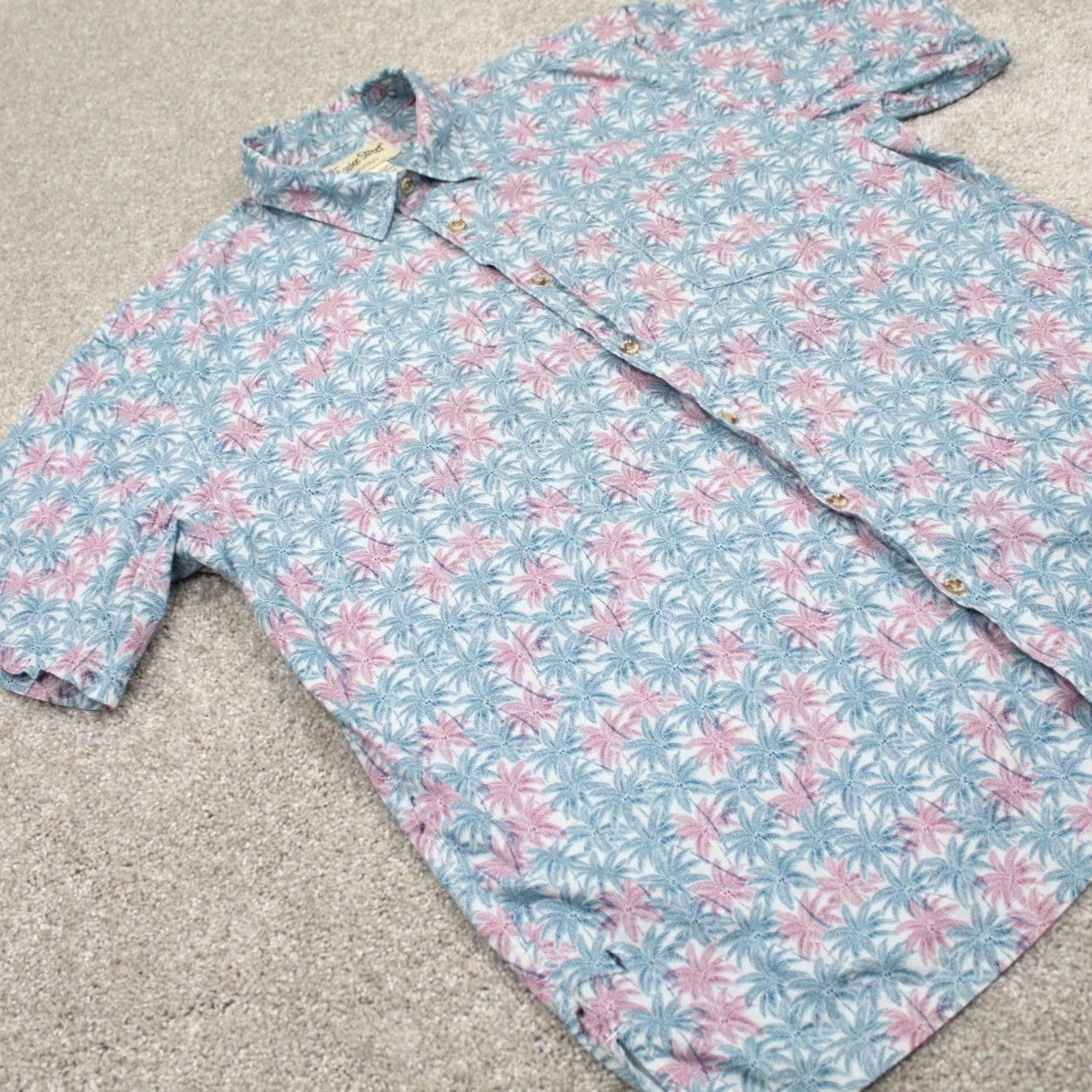 Vintage Cooke Street Hawaiian Shirt Mens XL Pink/Blue Cotton Palm Tree Print S/S Button Up Shirt Size US XL / EU 56 / 4 - 6 Thumbnail