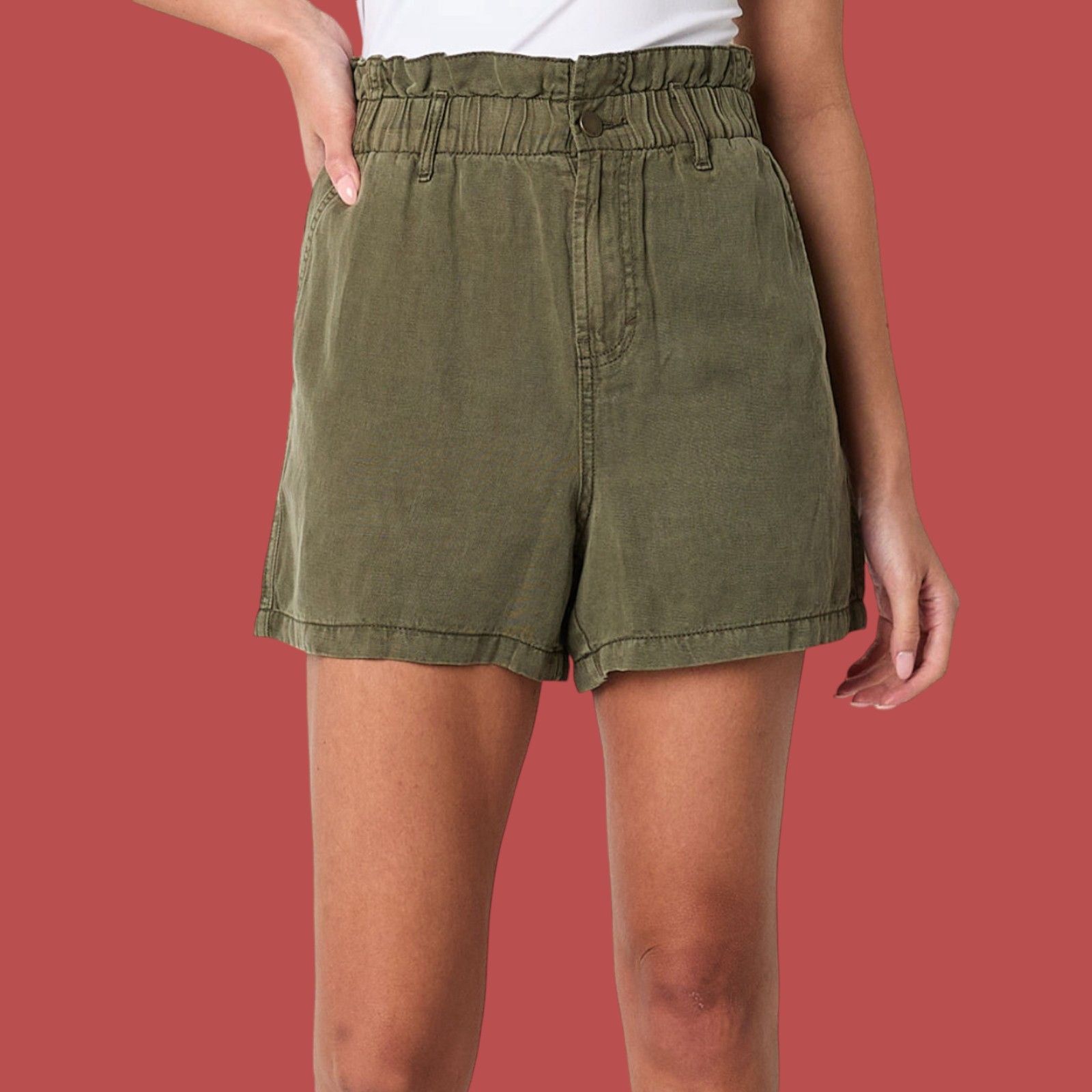 Other A.N.A - Women's High-Rise Linen Chino Short - Olive Green - Size 36" / US 14 / IT 50 - 1 Thumbnail