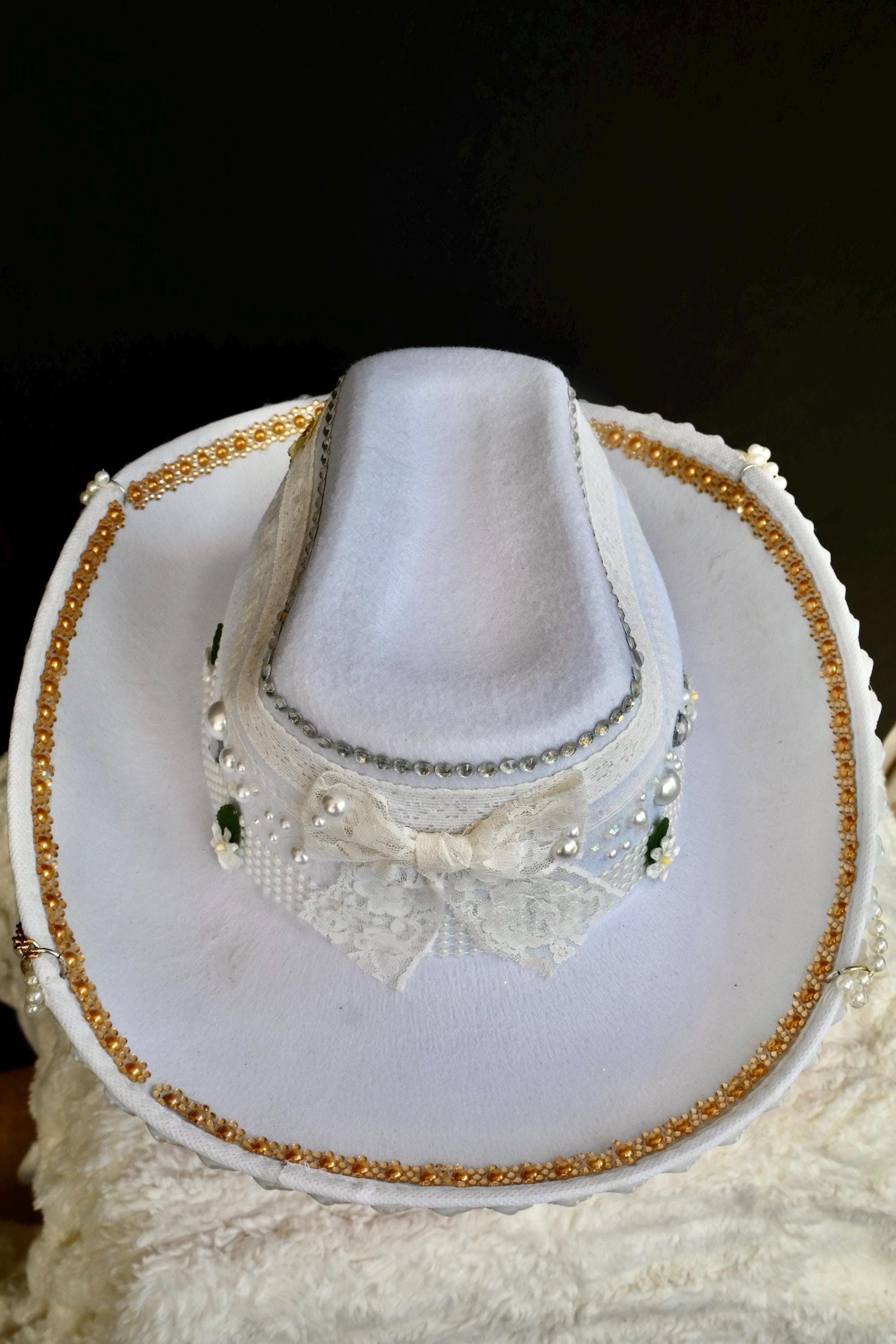 Handmade Flowers & Pearls Cowgirl Hat Size ONE SIZE - 5 Thumbnail