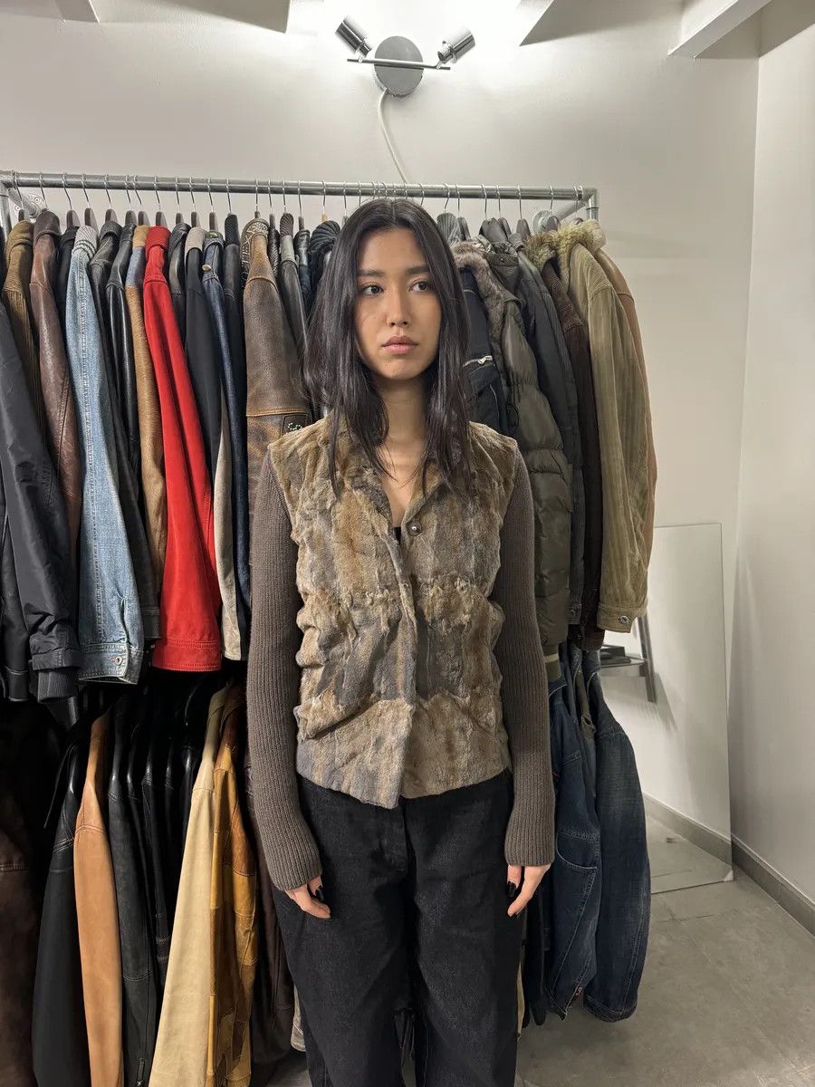 Prada 2000s Prada Blazer Dyed Fur & Brown Wool Front Jacket Size US XS / EU 42 / 0 - 2 Thumbnail