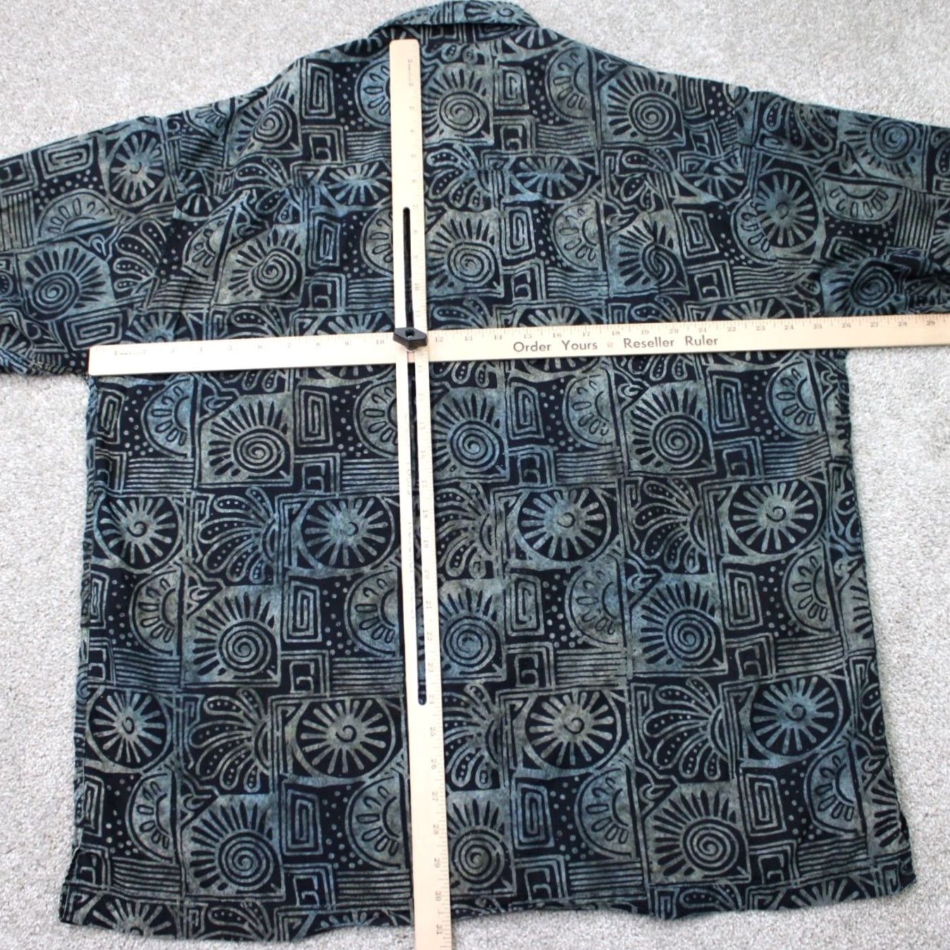 Vintage Johari West Hawaiian Shirt Mens XL Blue Batik Tribal Cotton Short Sleeve Button-Up Casual Geometric Pattern Size US XL / EU 56 / 4 - 6 Thumbnail