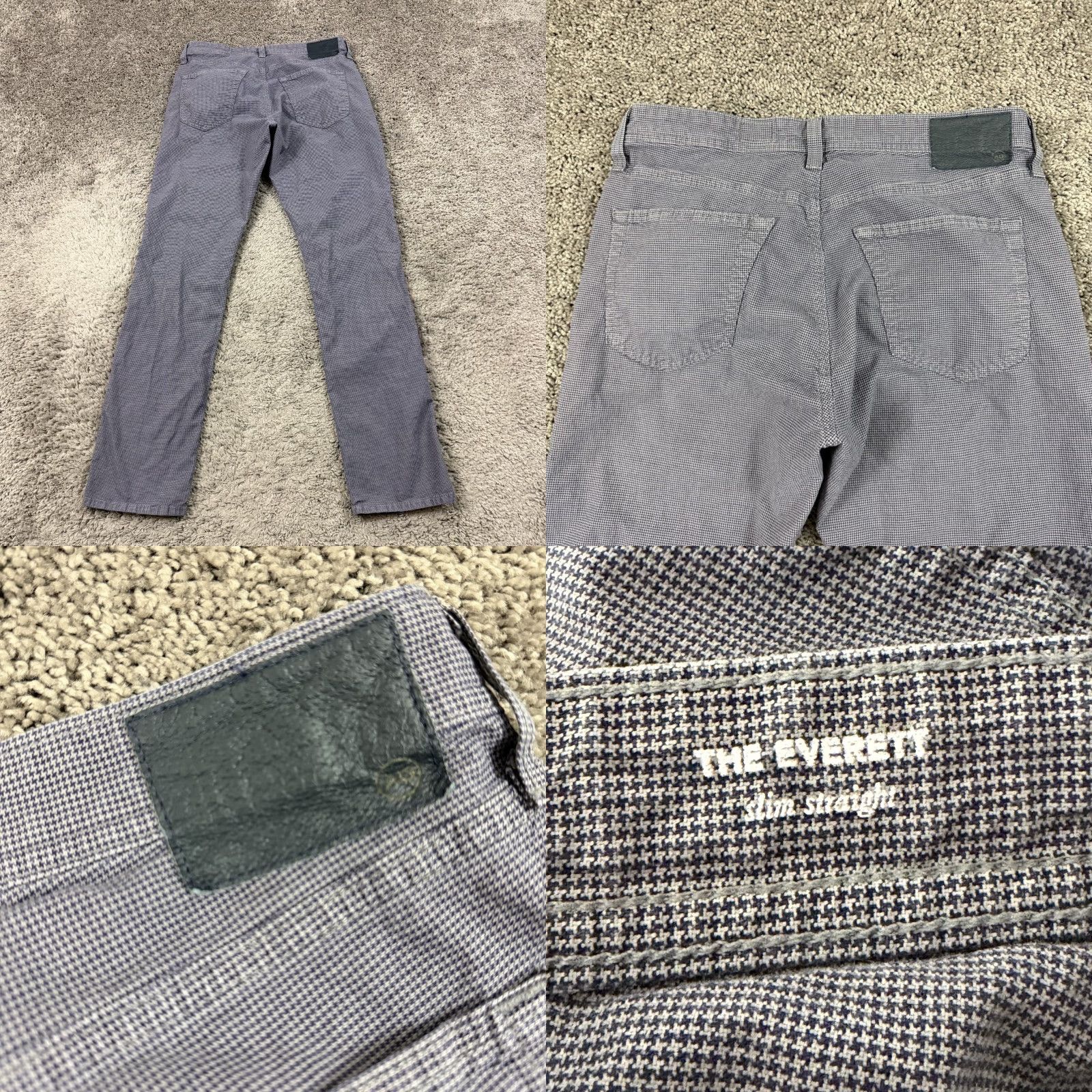 Vintage AG Adriano Goldschmied The Everett Pants Men Slim Straight Gray Houndstooth Check 32x32 Chino Stretch Preppy Size US 32 / EU 48 - 8 Thumbnail