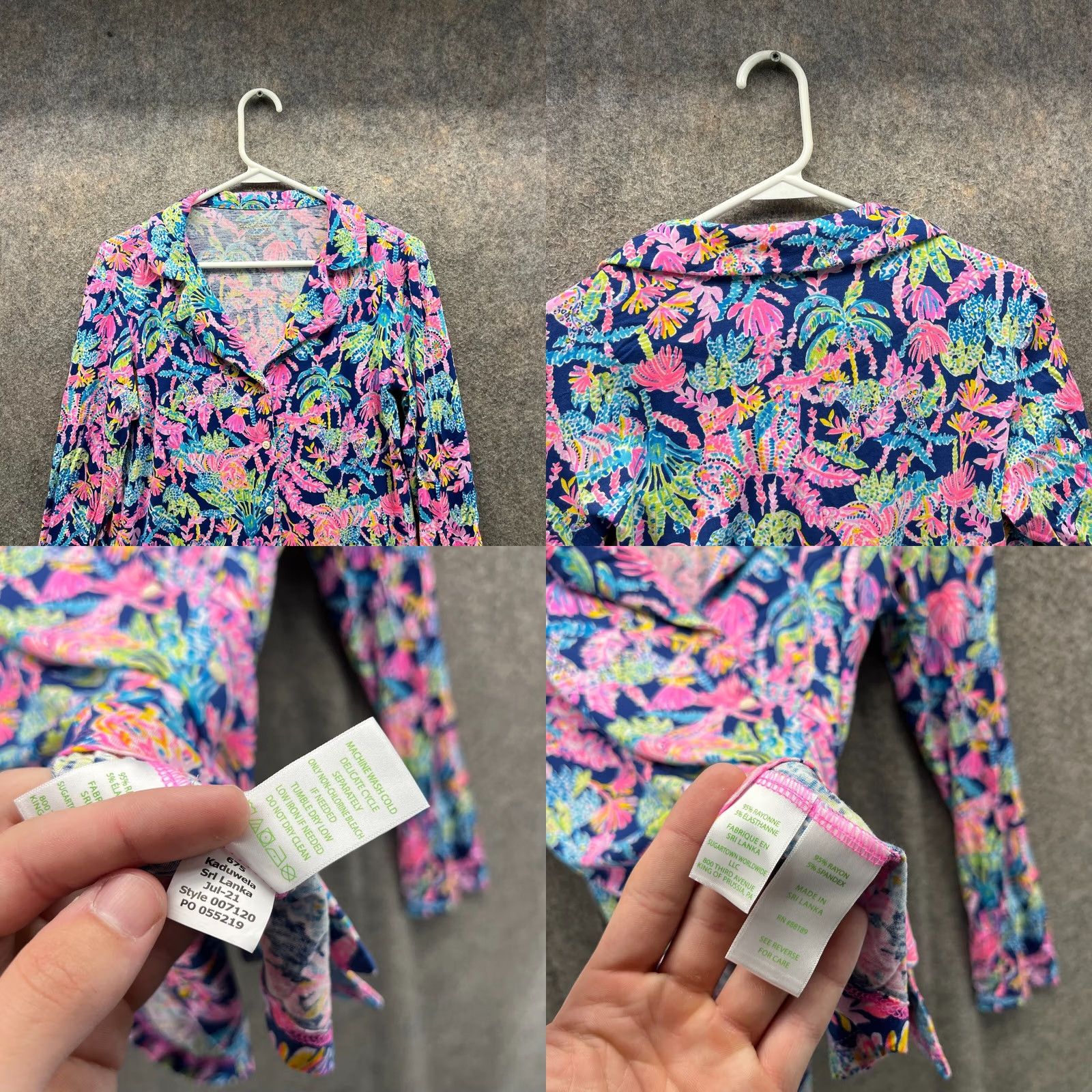 Lilly Pulitzer Lilly Pulitzer Shirt Womens S Pink Blue Button Down Pajama Knit Floral Long Size S / US 4 / IT 40 - 8 Thumbnail