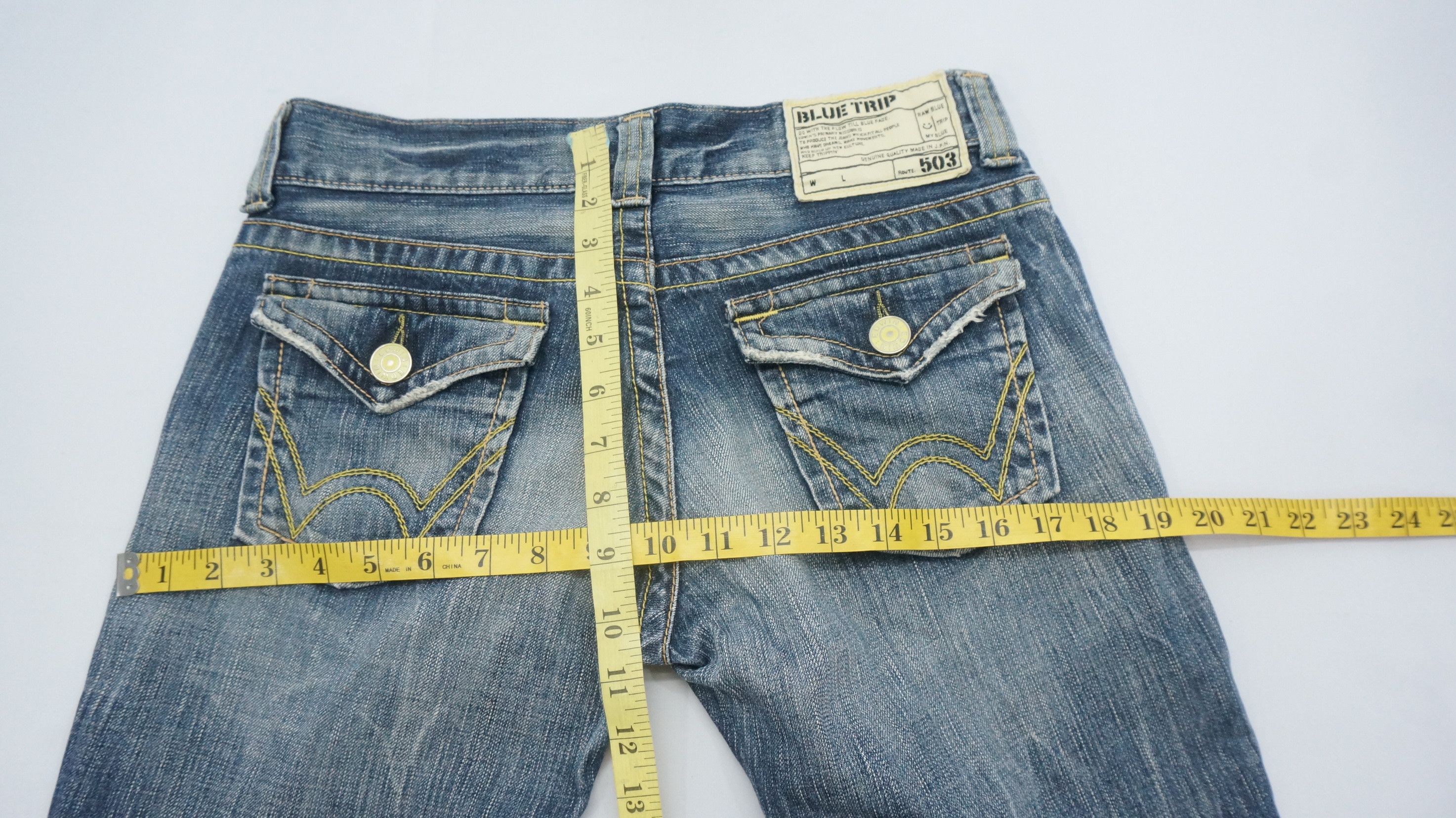 Japanese Brand 🔥 Flared EDWIN Bluetrip Yellow Stitch Ladies Rare Size 29" - 15 Thumbnail