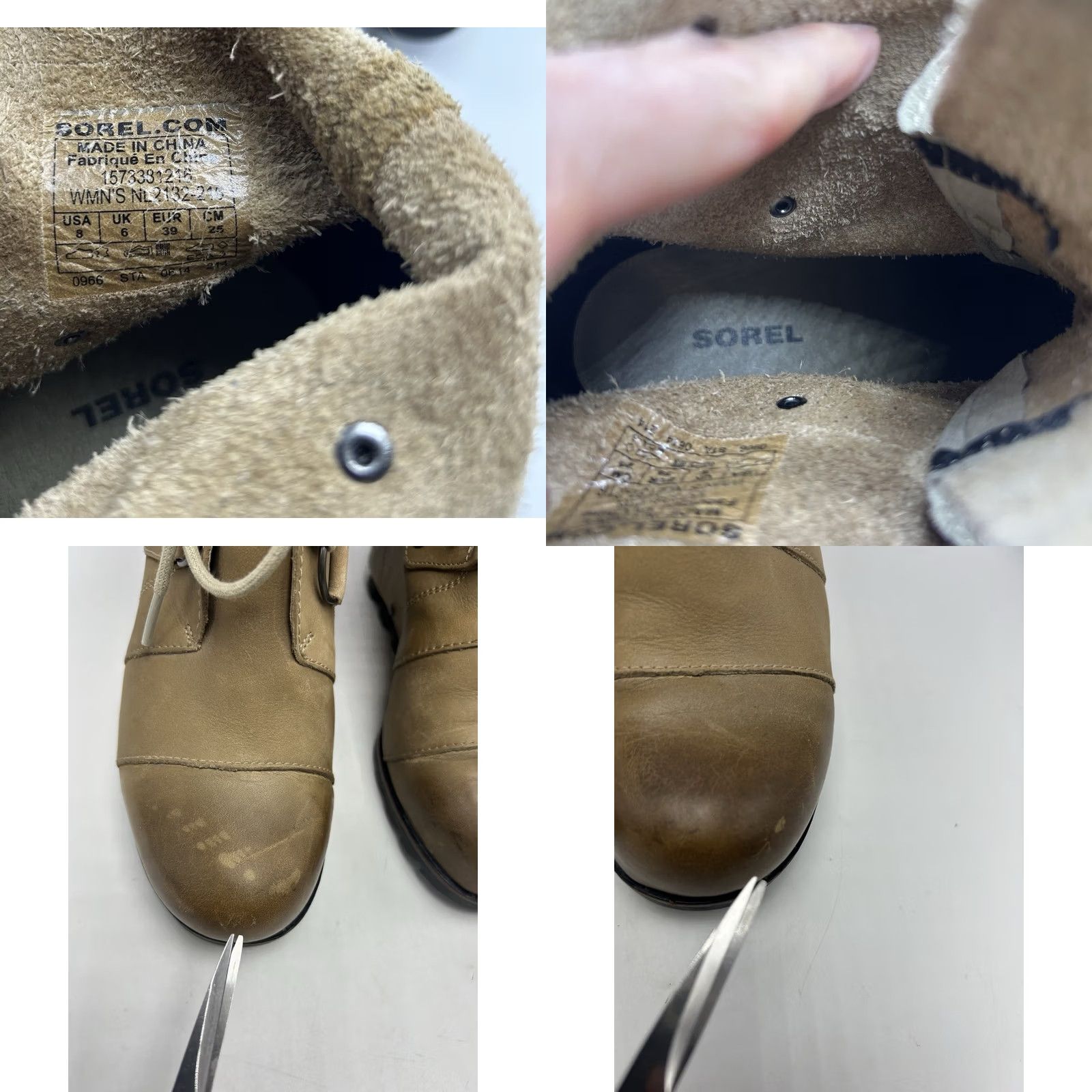 SOREL Sorel Joan of Arctic Boot Beige Leather Distressed Distressed Look Wedge Mid Heel Women’s Bootie 8 US Size US 8 / IT 38 - 8 Thumbnail