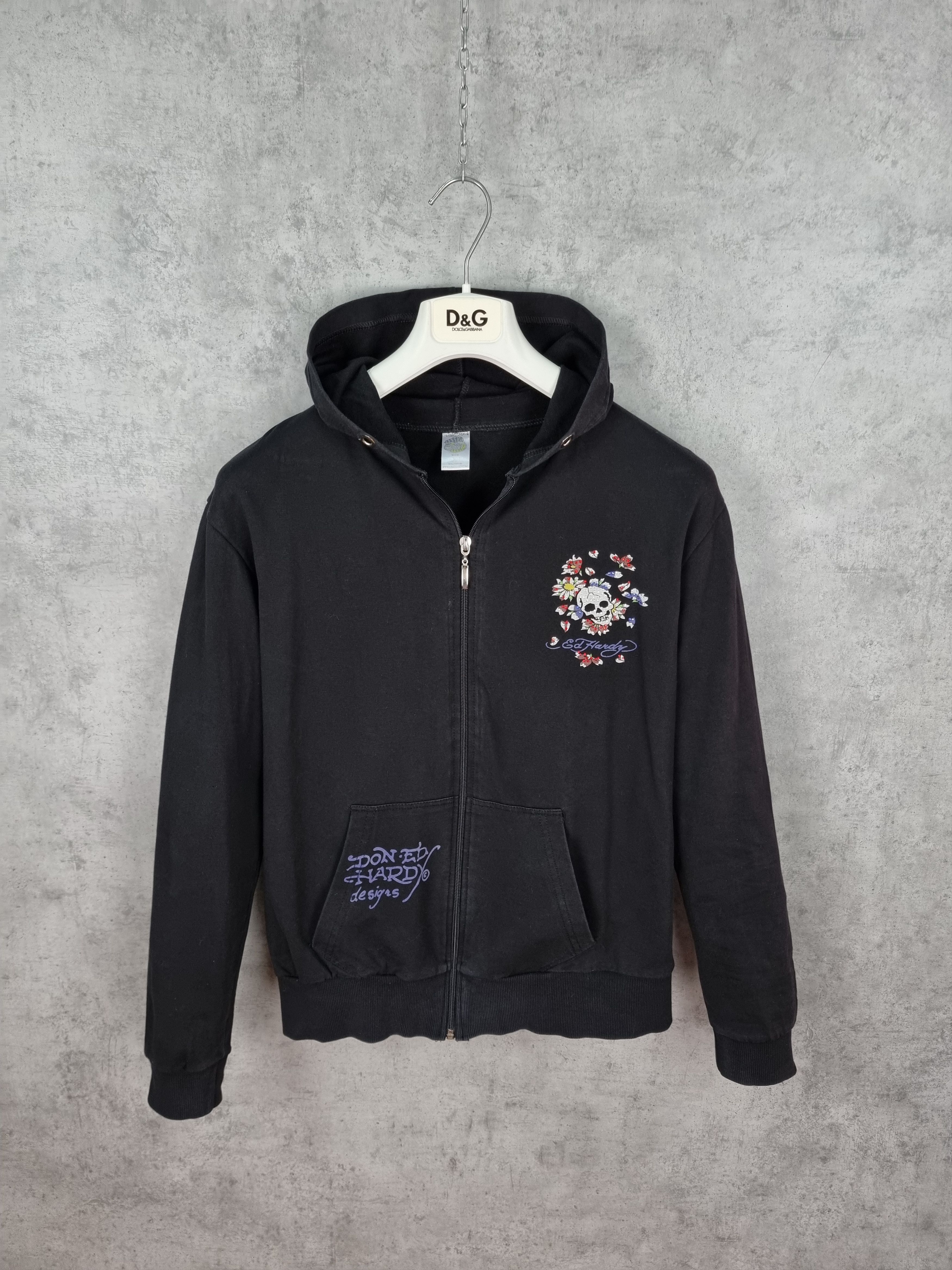 Christian Audigier × Ed Hardy Ed Hardy Skull Flowers Tattoo Art Faded Zip Up Hoodie Size M / US 6-8 / IT 42-44 - 4 Thumbnail