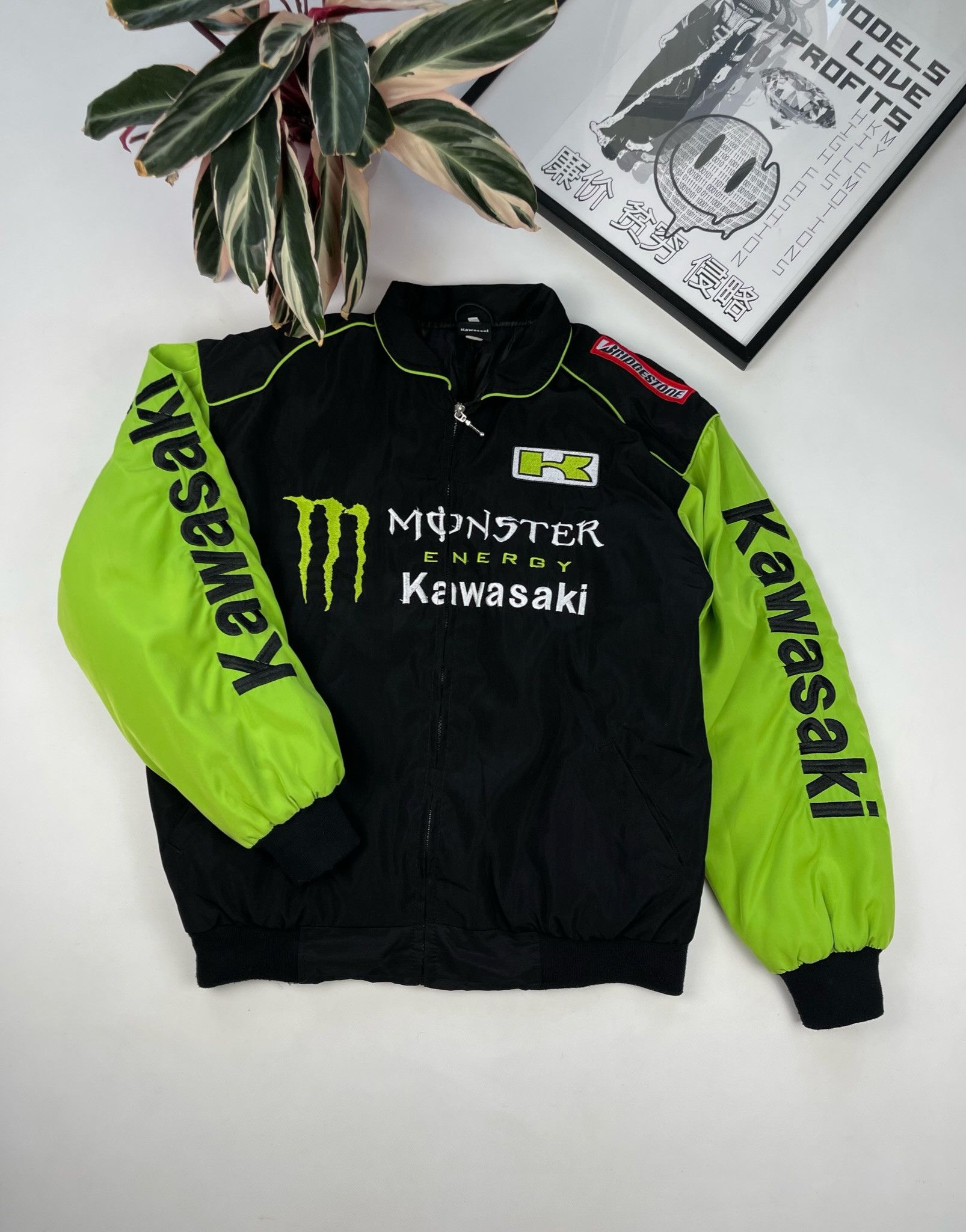 KAWASAKI RACING RARE Vintage Full Zip Jacket Size M USA newest Button