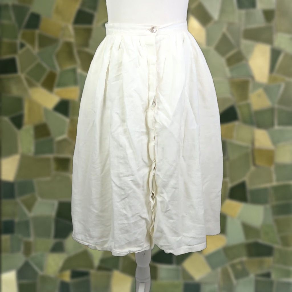 Vintage VINTAGE Condor Cream A-Line Skirt XS Midi Full Button Front 80s Womens Adults Men? Size 26" / US 2 / IT 38 - 1 Thumbnail