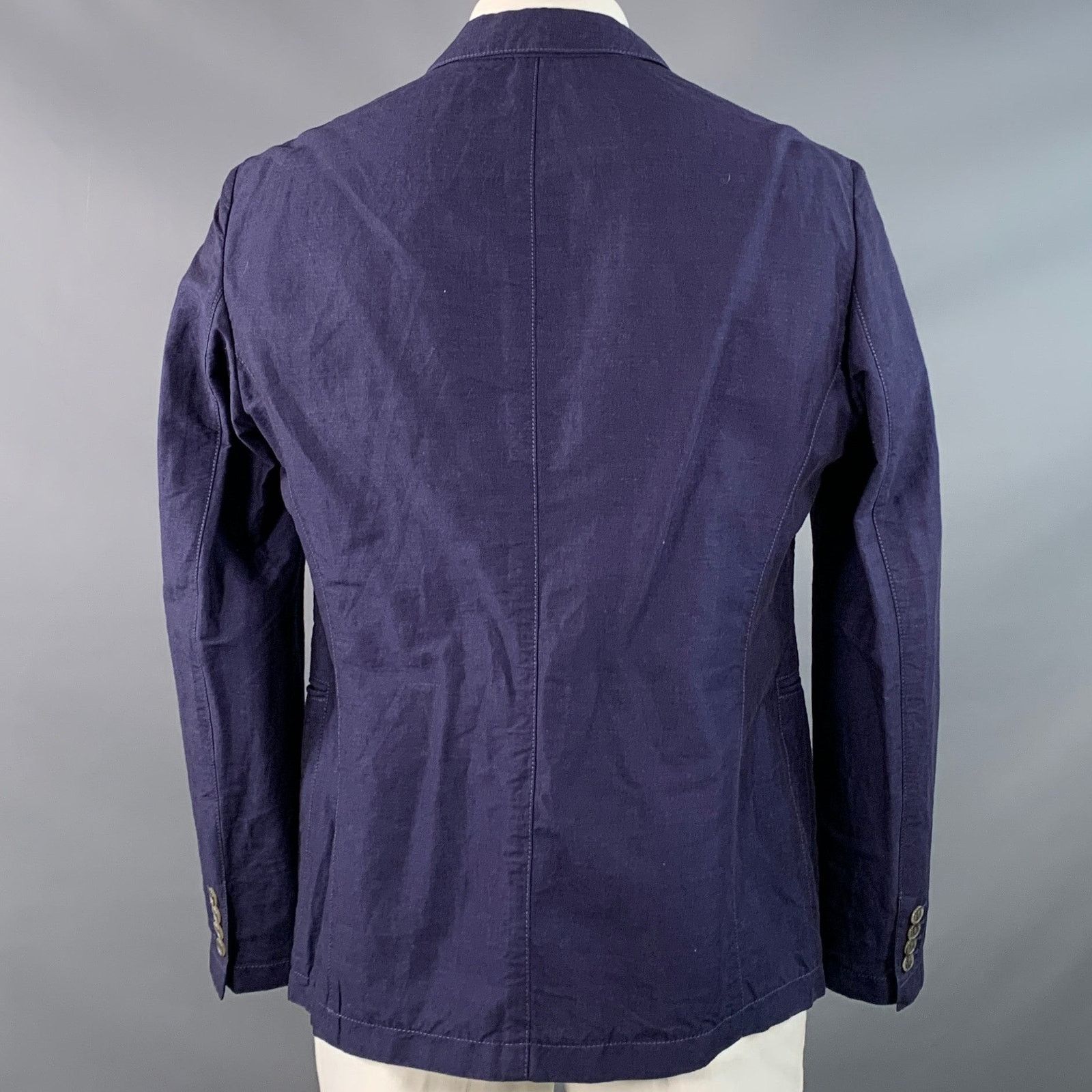 Armani Collezioni ARMANI COLLEZIONI Navy Linen Cotton Notch Lapel Sport Coat Size 42R - 3 Thumbnail