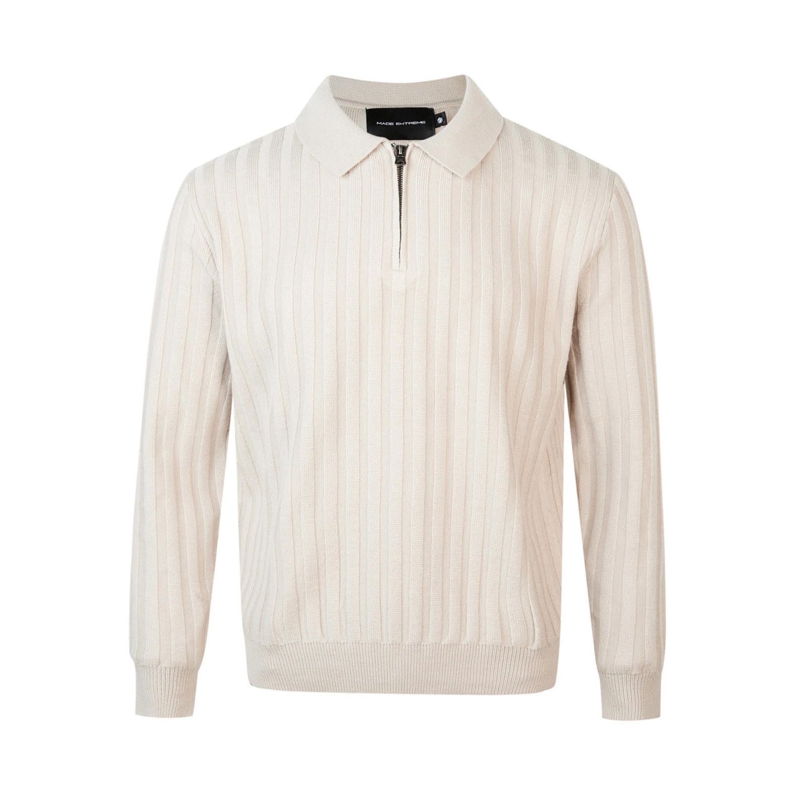 Vintage Gray Ribbed Zip Collar Polo Sweater, Slim Fit Knitwear Size US M / EU 48-50 / 2 - 4 Thumbnail
