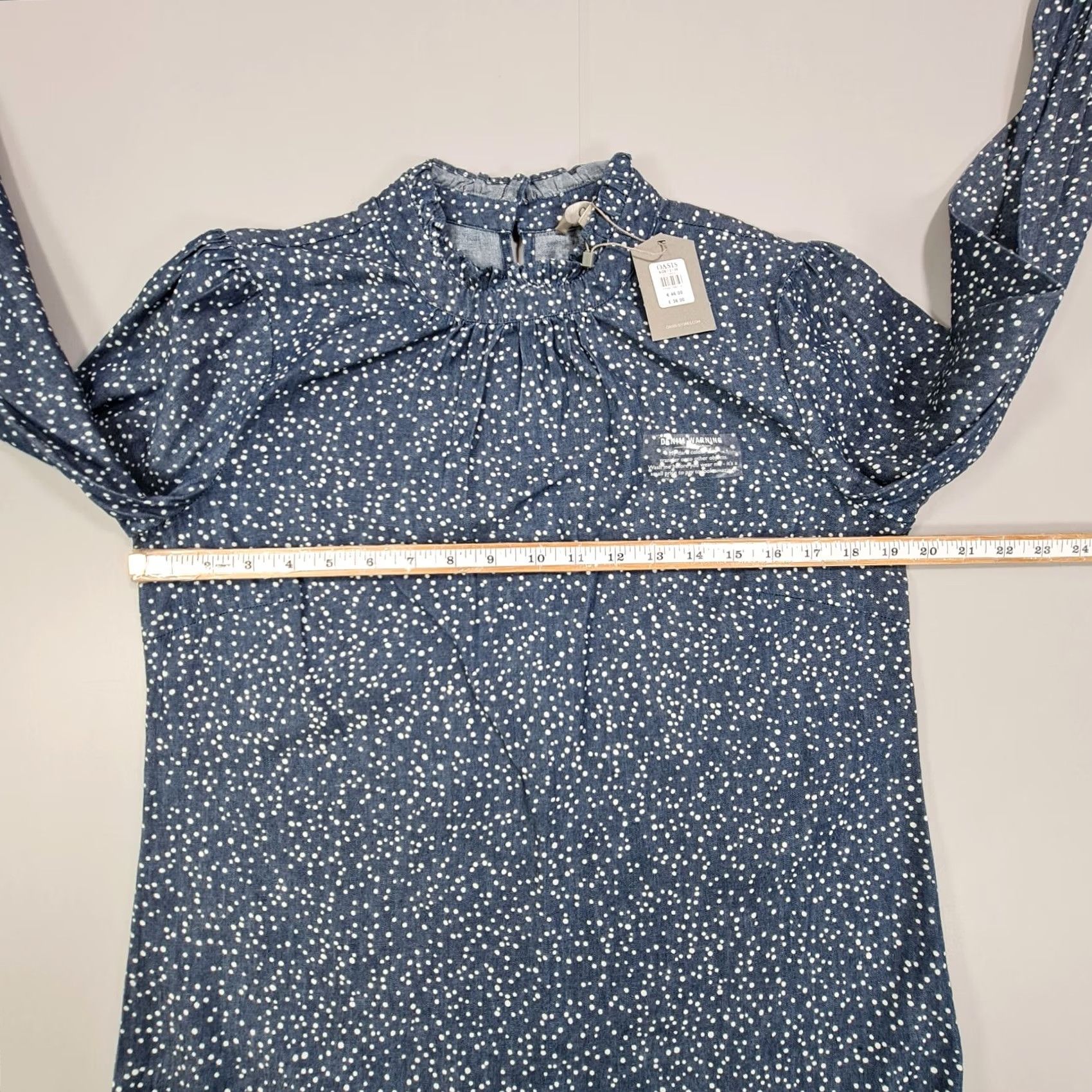 Vintage OASIS Blouse Womens Polka Dot Blue 12 UK Long Sleeve Cotton Top Size XL / US 12-14 / IT 48-50 - 5 Thumbnail