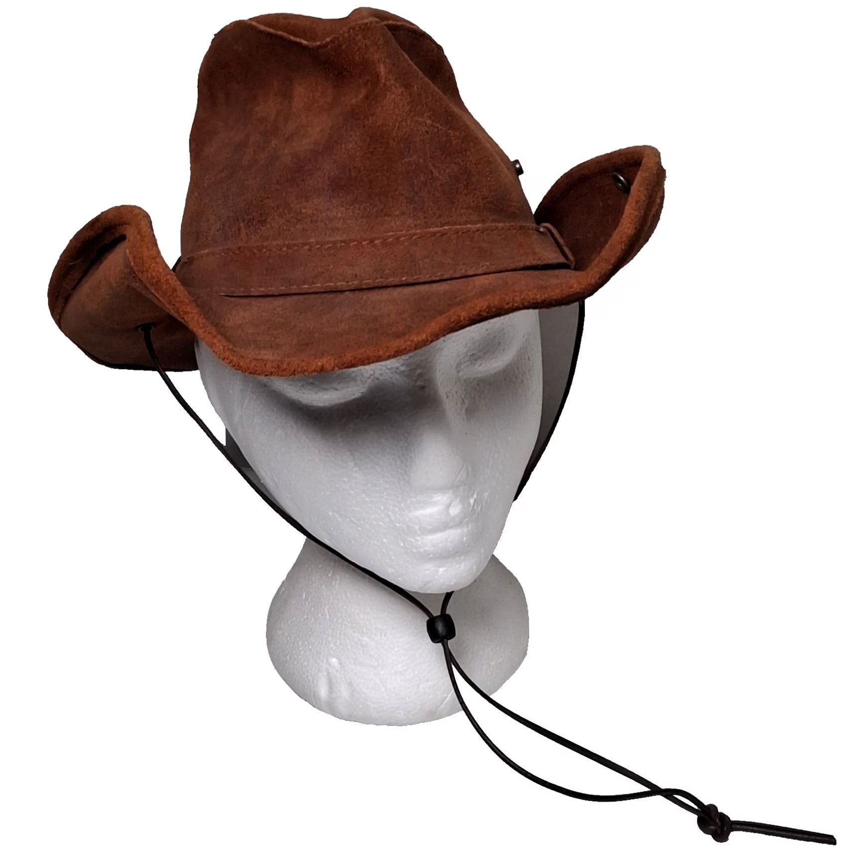Minnetonka VINTAGE Minnetonka The Aussie Hat Leather Hat Small Brown Men S Brown Leather Strap Snap Western Ranch Boho Outback Australian Cowboy Western Hat - Size ONE SIZE - 2 Thumbnail