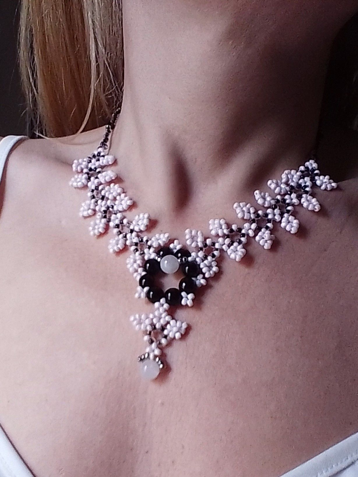 Handmade Necklace Black Pink Natural Rose quartz Stones Size ONE SIZE - 5 Thumbnail