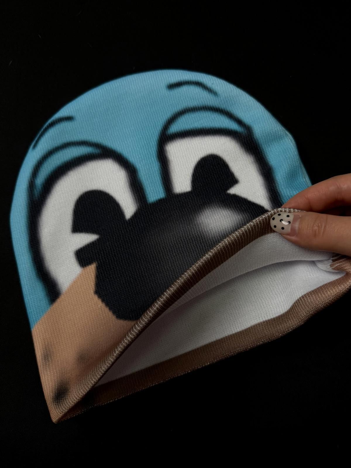 Japanese Brand Y2k Toontown Dogs Graphic No Cuff Knit Beanie Hat Blue OS Size ONE SIZE - 4 Thumbnail