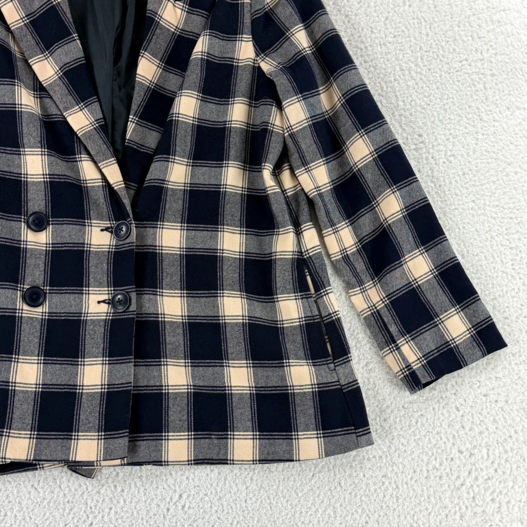 Rolla's Rolla's Check Slouch Blazer Womens Medium Blue Cream Long Sleeve Button Front Blazer Size M / US 6-8 / IT 42-44 - 3 Thumbnail