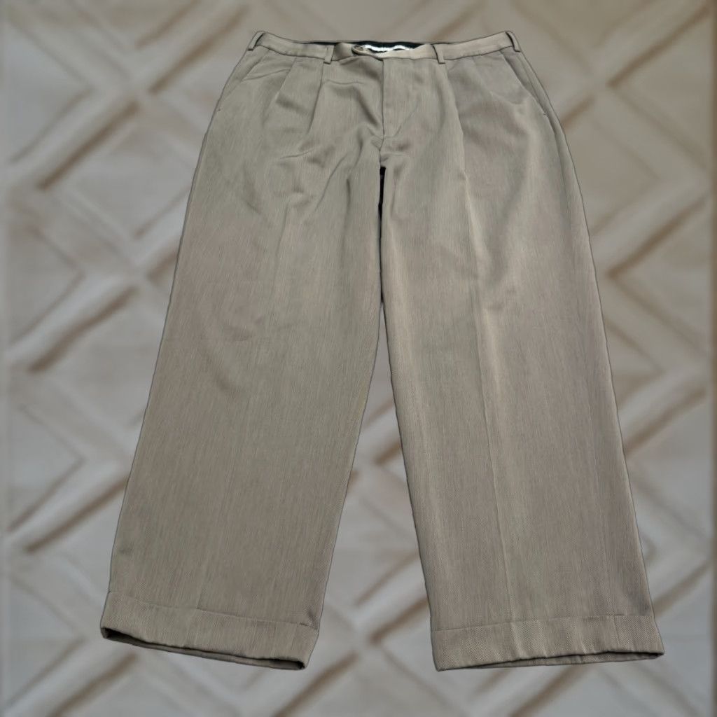Brooks Brothers Perry Ellis Portfolio Pants Mens 38x30 Taupe Brown Straight Pleated Front Dress Pants Mens Regular Brown 38 in Polyester Rayon Brand Brooks Brothers Size US 38 / EU 54 - 1 Thumbnail