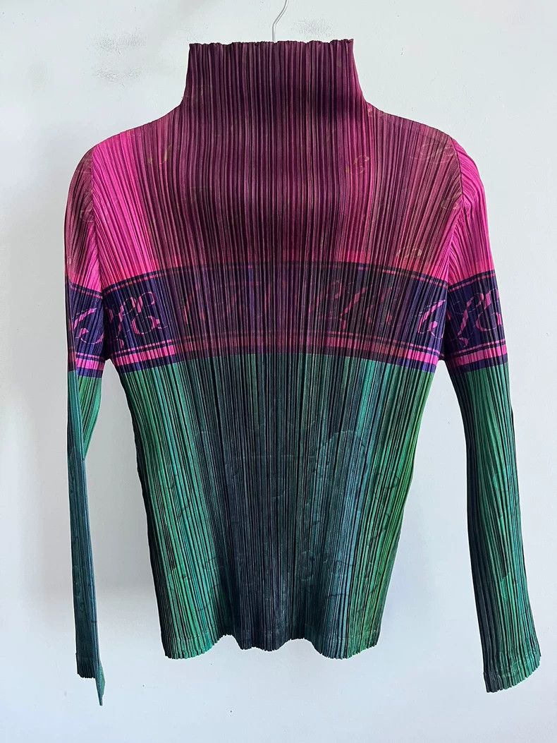 Issey Miyake Issey Miyake Pink and green color-blocked pleated long-sle Size XL / US 12-14 / IT 48-50 - 1 Thumbnail