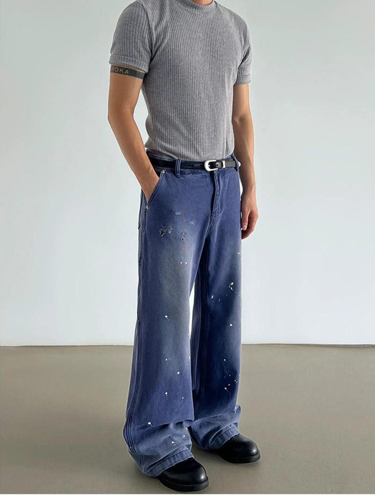 Vintage Paint Splatter Distressed Wide-Leg Jeans Size US 32 / EU 48 - 5 Thumbnail