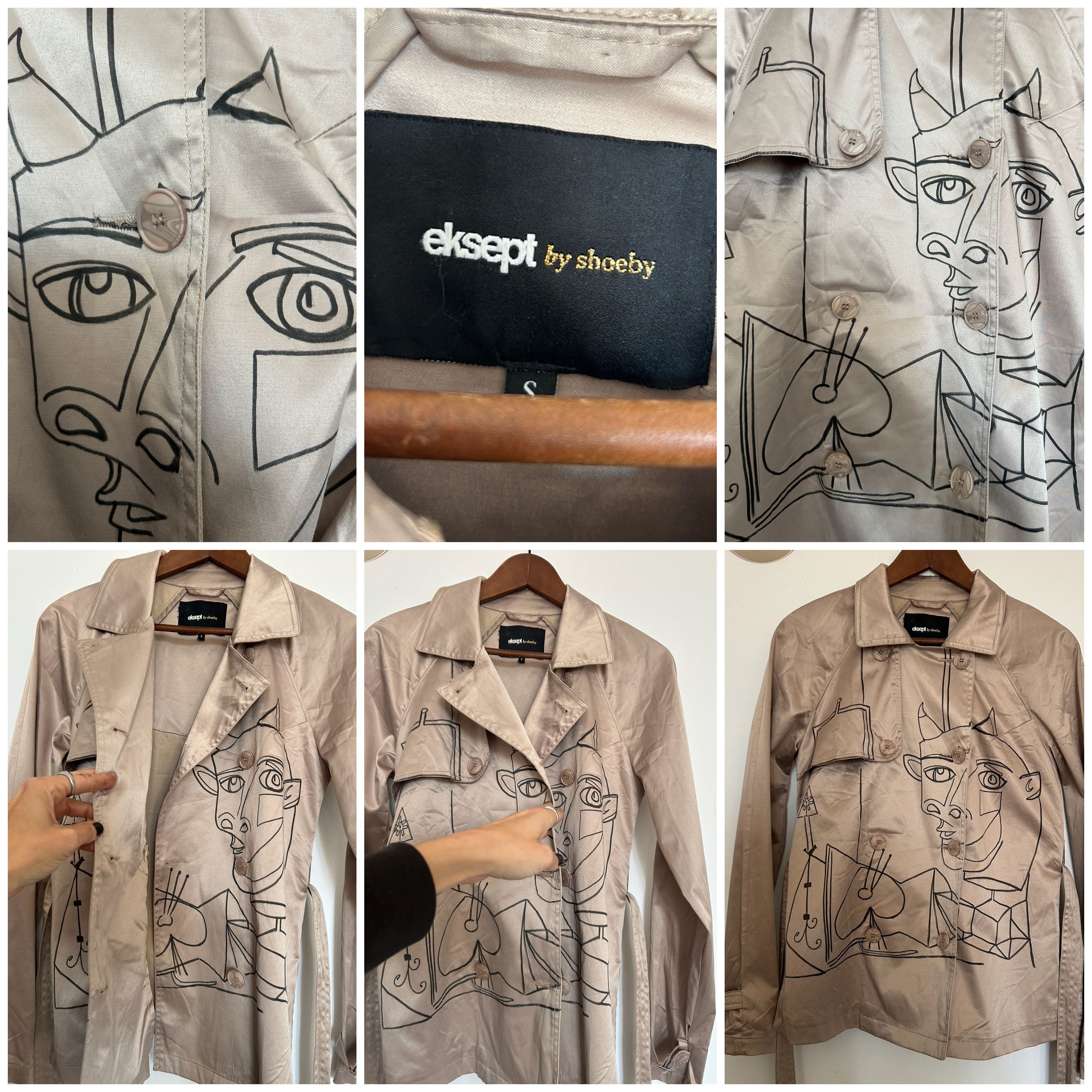 Other Hand Painted Picasso's Drawing Gold Satin Jacket Size S / US 4 / IT 40 - 6 Thumbnail