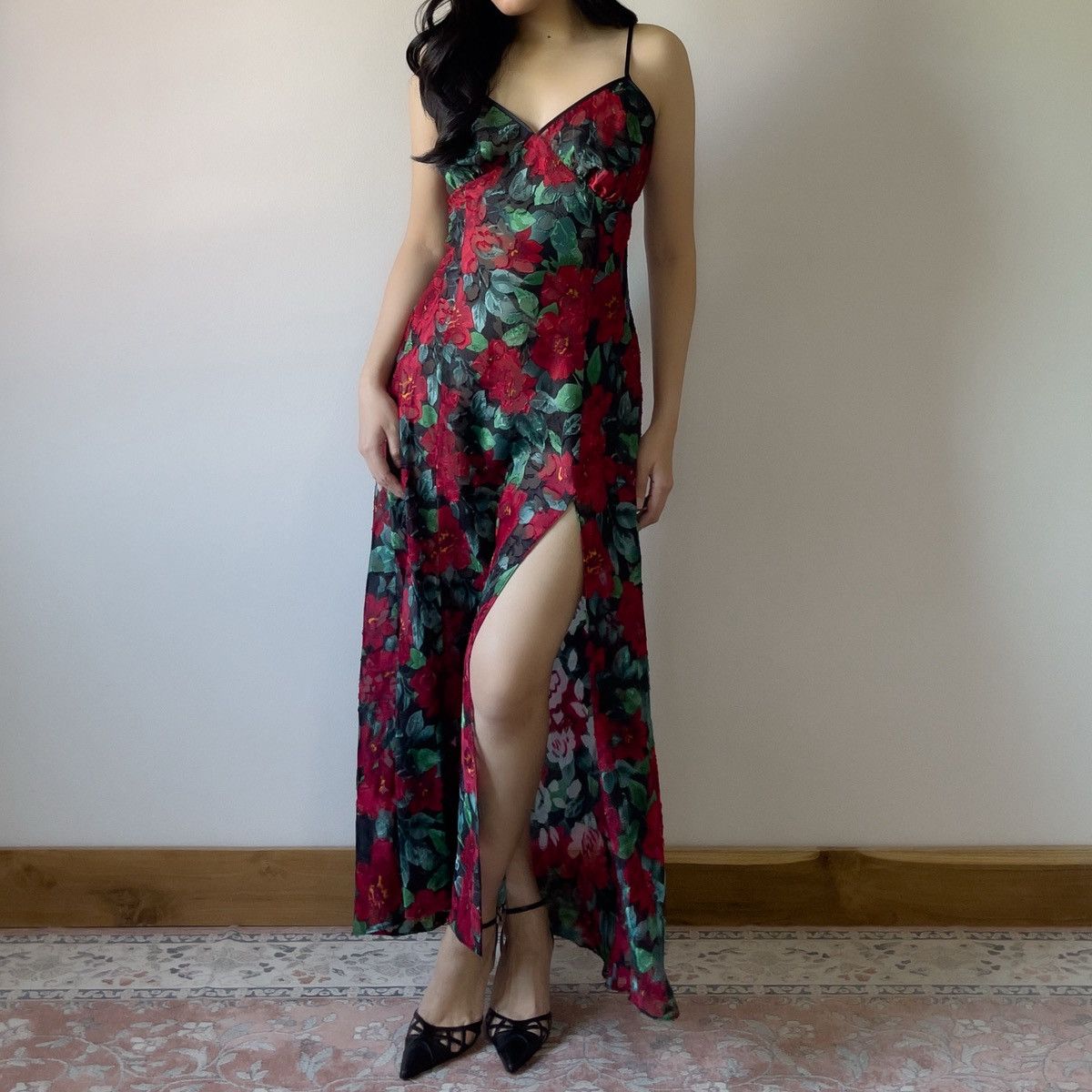 Victoria's Secret Victoria’s Secret 1990s Floral Burnout Maxi Slip Dress (L) Size L / US 10 / IT 46 - 6 Thumbnail