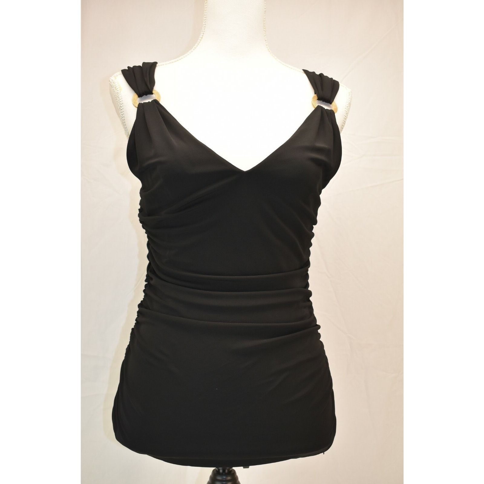 Versace VERSACE A55371 BLACK SILK GOLD RING DRESS BLOUSE TOP 42 IT Size L / US 10 / IT 46 - 1 Thumbnail