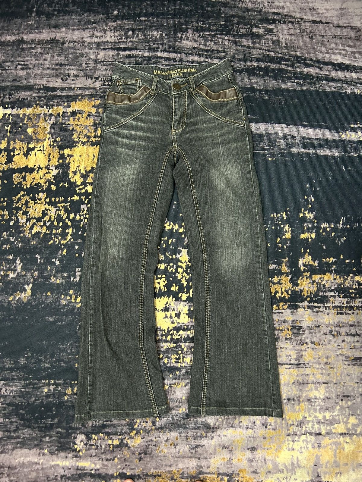 Japanese Brand 🔥🇯🇵 MASAKIMATSUSHIMA Japan Leather Pocket Flare Jeans Size US 27 - 3 Thumbnail