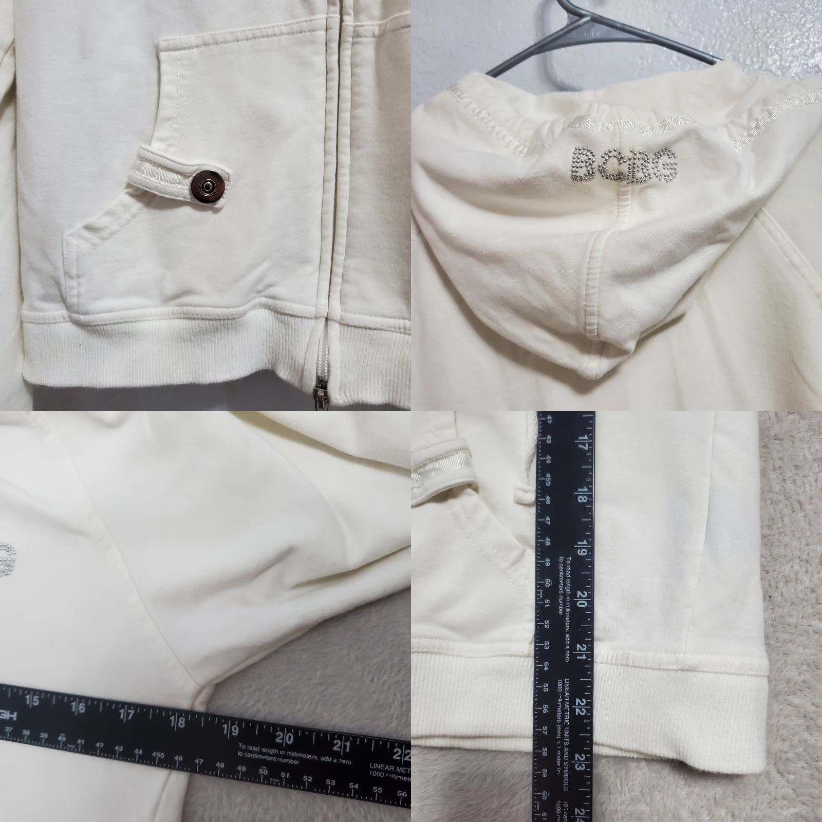 Bcbgmaxazria BCBGMAXAZRIA Sweatshirt Women L Ivory Embellished Full Zip Hooded Pockets Y2K 90s Size L / US 10 / IT 46 - 8 Thumbnail