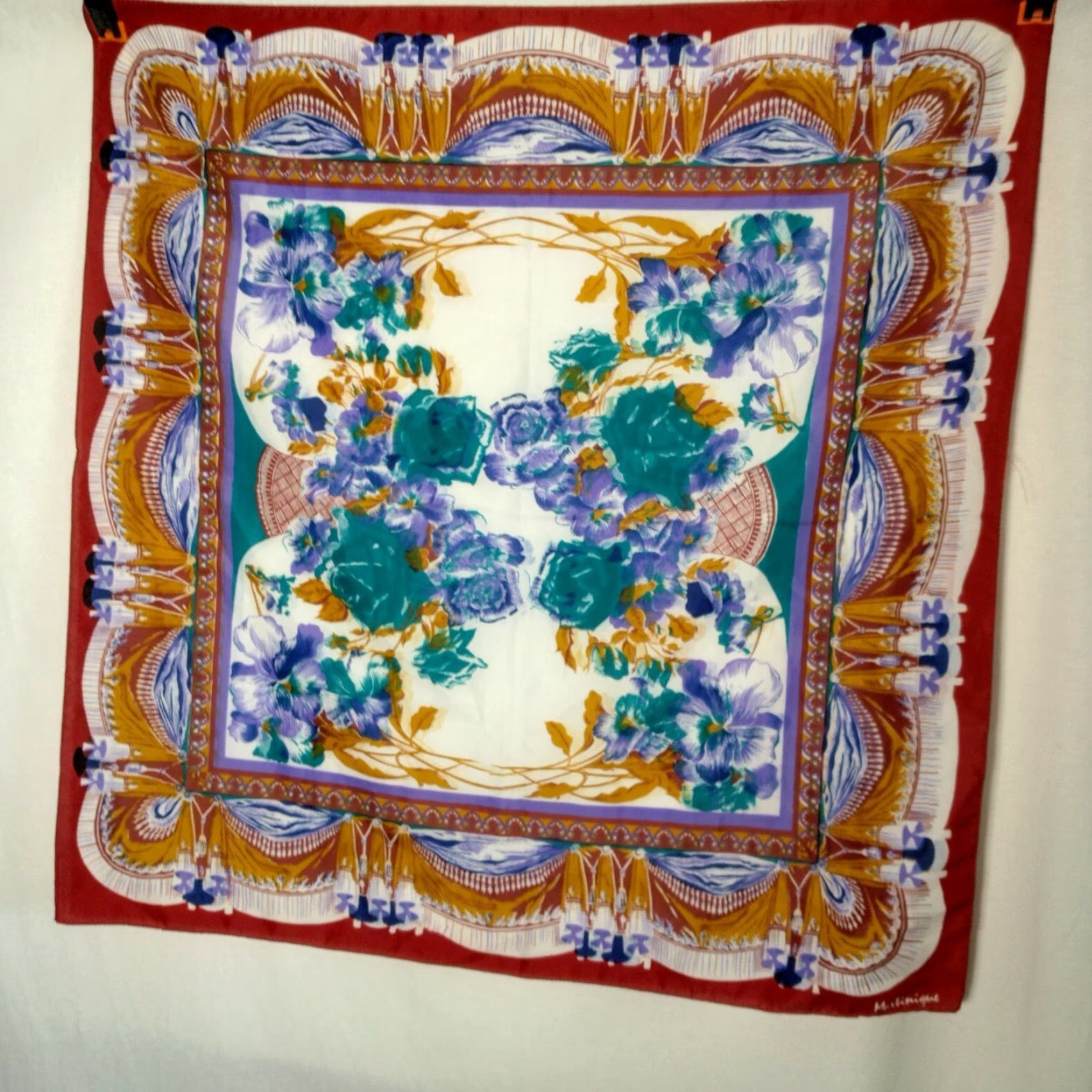 Altea Martinique Scarf Floral Tapestry Boho Bandana 29.5" x 30.5" Maroon Teal Purple Multicolor Polyester Polyester Rectangle Scarf Size ONE SIZE - 2 Thumbnail