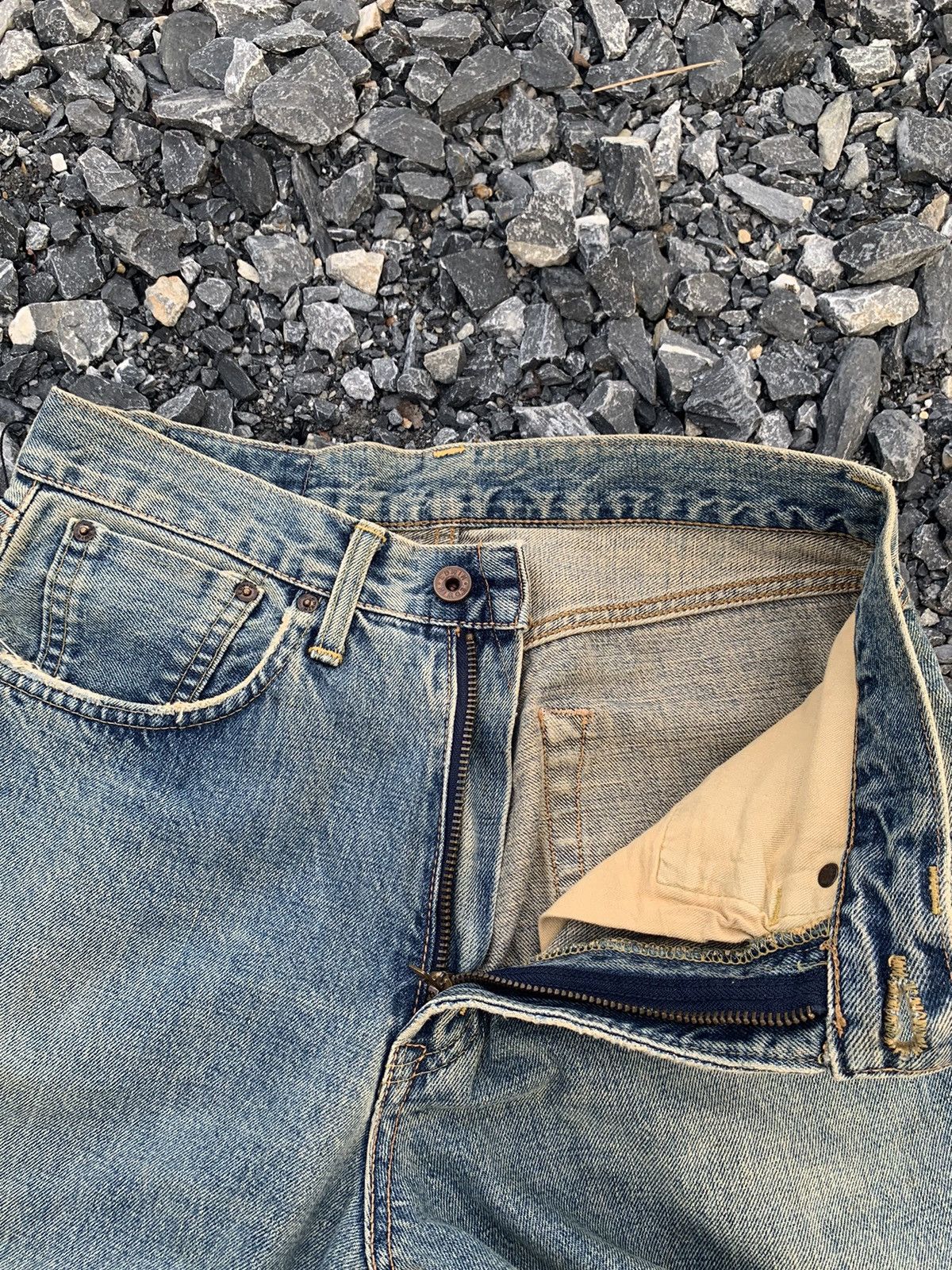 Kapital VINTAGE EDWIN 505 SELVEDGE BAGGY JAPANESE DISTRESSED DENIM Size US 29 - 16 Thumbnail