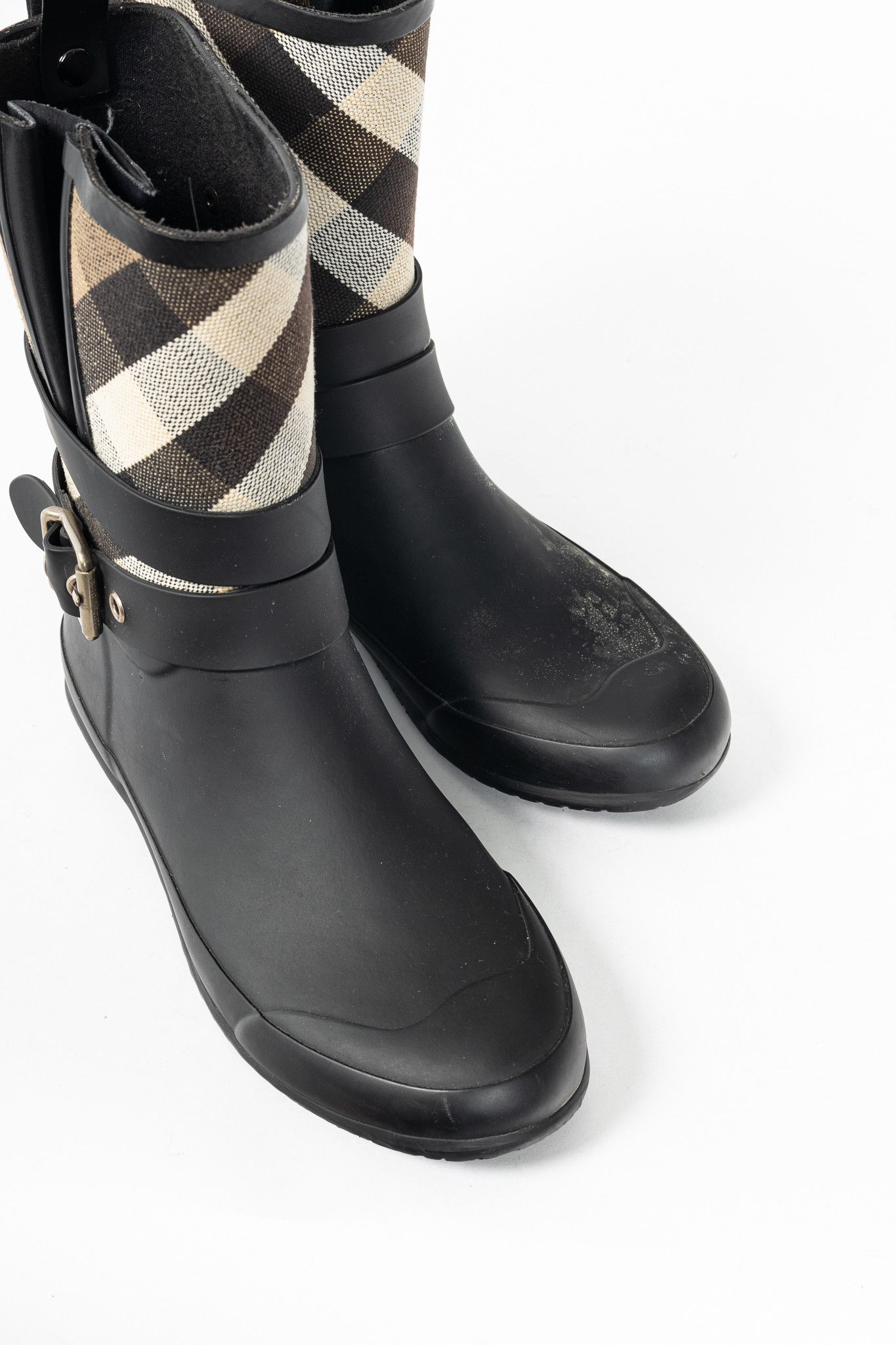 Burberry Burberry Holloway Canvas Check Rubber Mid-Biker Rain Boots Size US 6.5 / IT 36.5 - 6 Thumbnail