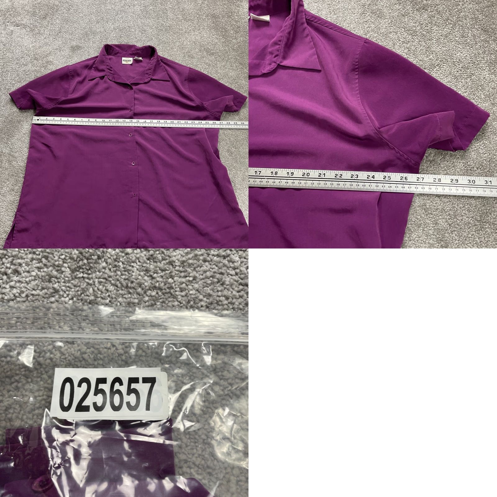Vintage Bently Plus Button Down Shirt Womens 22W Purple Short Sleeve Polyester Casual Size 3XL / US 20-22 - 8 Thumbnail