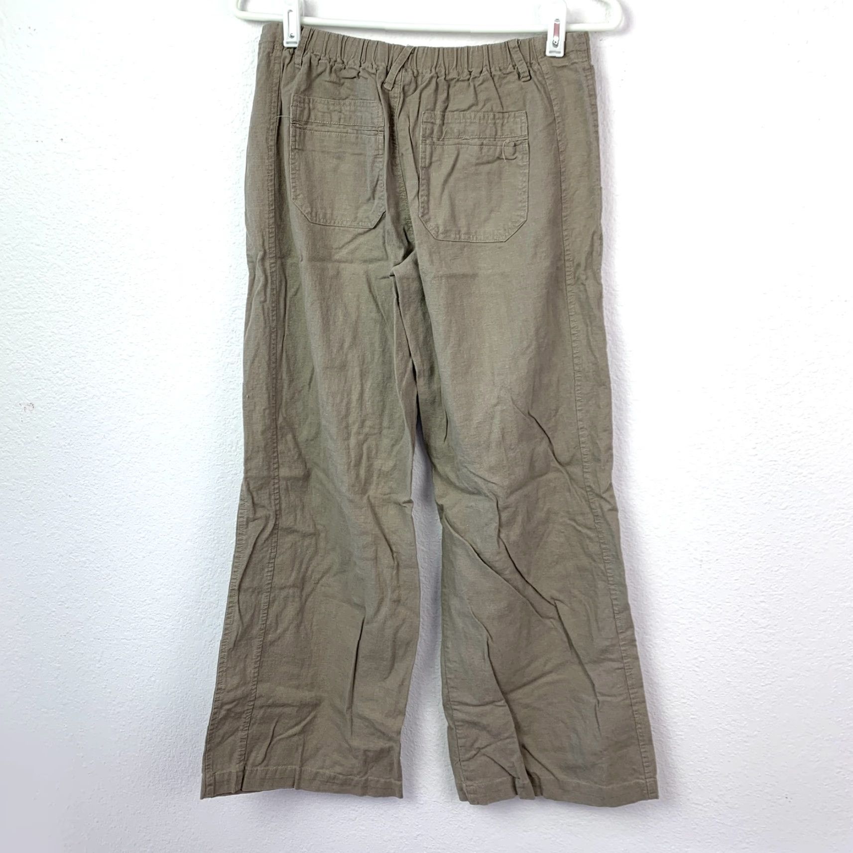 Vintage Just Living Women's XS Khaki Linen Blend Wide Leg Drawstring Elastic Waist Pants Size 26" / US 2 / IT 38 - 5 Thumbnail