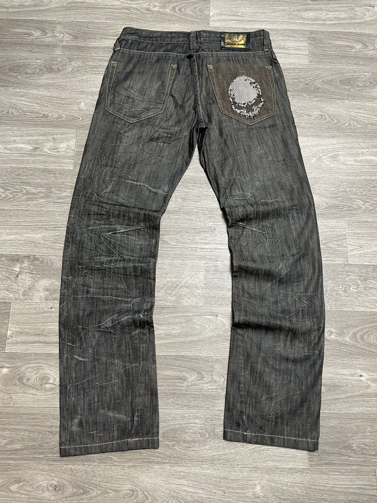 Other Vintage Mondo Distressed Skull Graphic Patchwork Jeans Denim Size US 36 / EU 52 - 2 Thumbnail